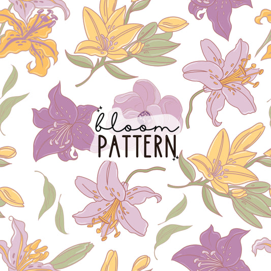 Vintage Lily Purple Seamless Pattern