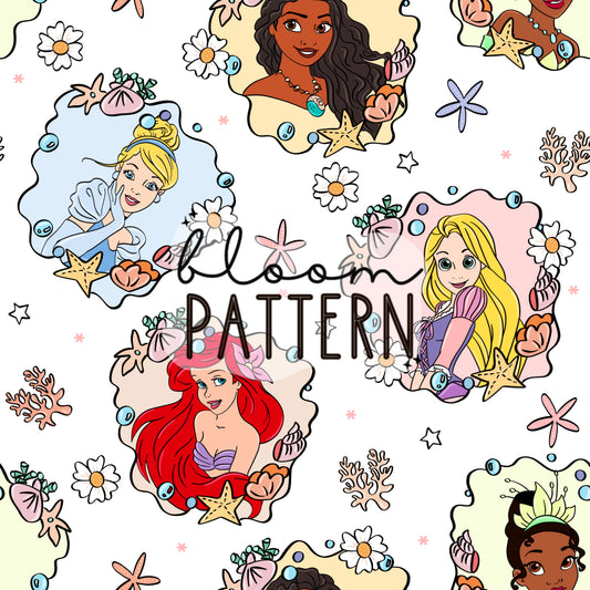 Princess Beach Summer Seamless Pattern