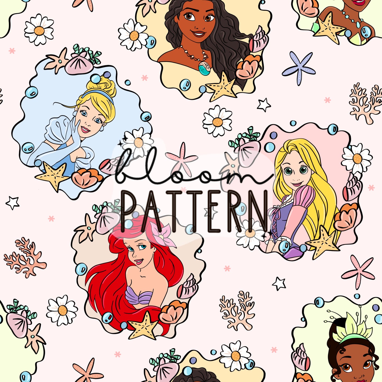Princess Beach Summer Seamless Pattern