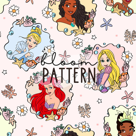Princess Beach Summer Seamless Pattern