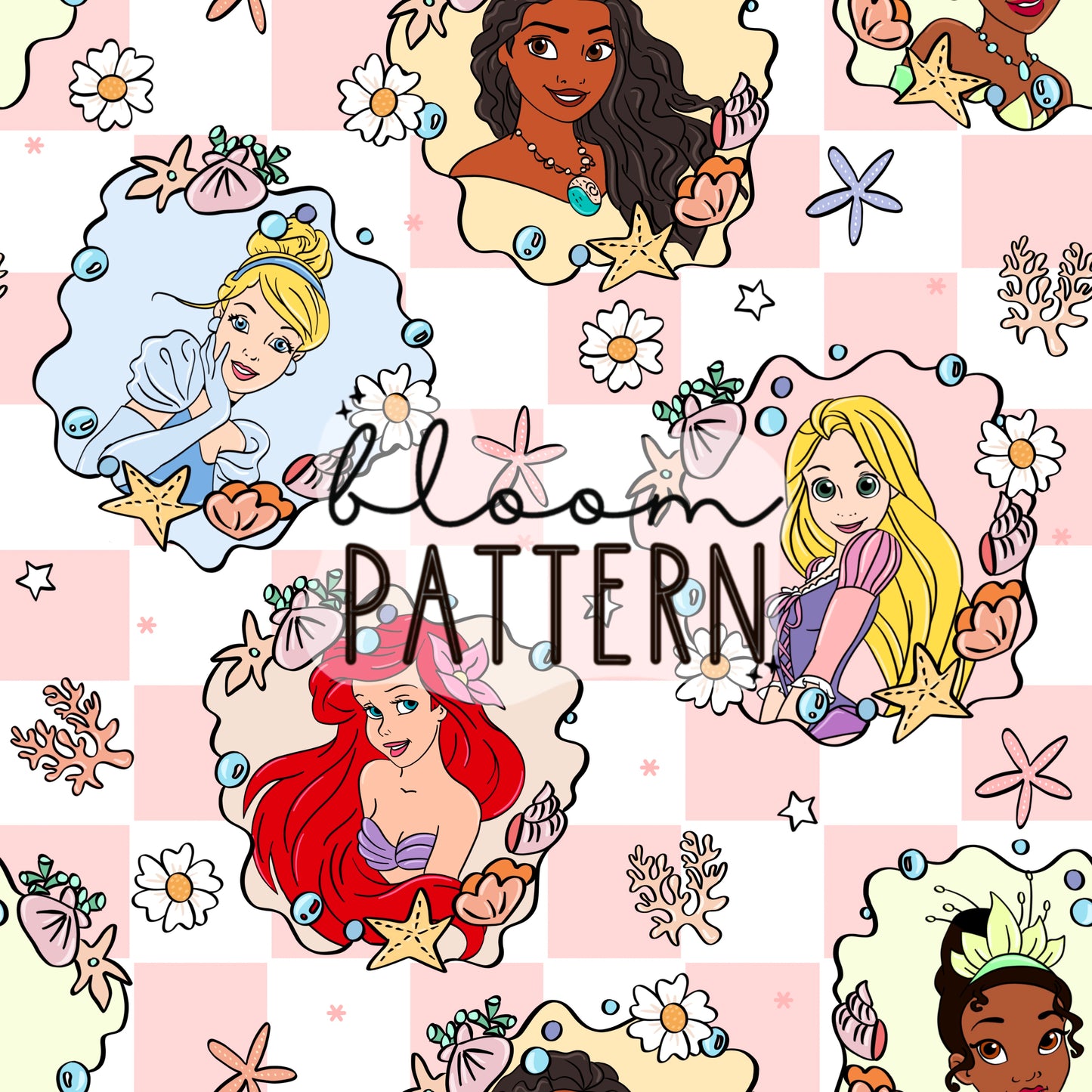 Princess Beach Summer Seamless Pattern
