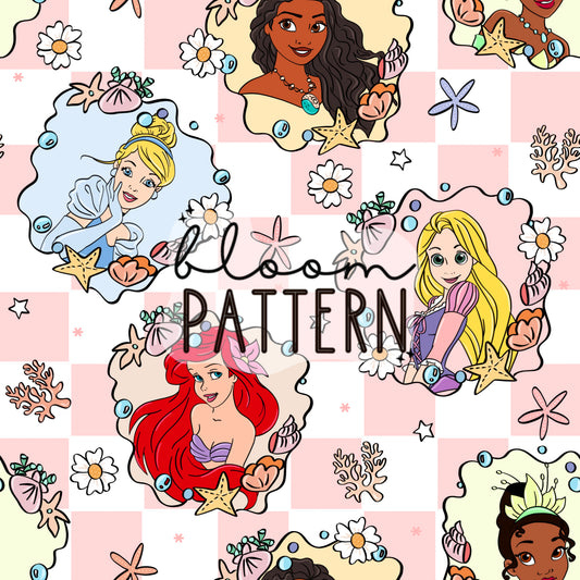 Princess Beach Summer Seamless Pattern