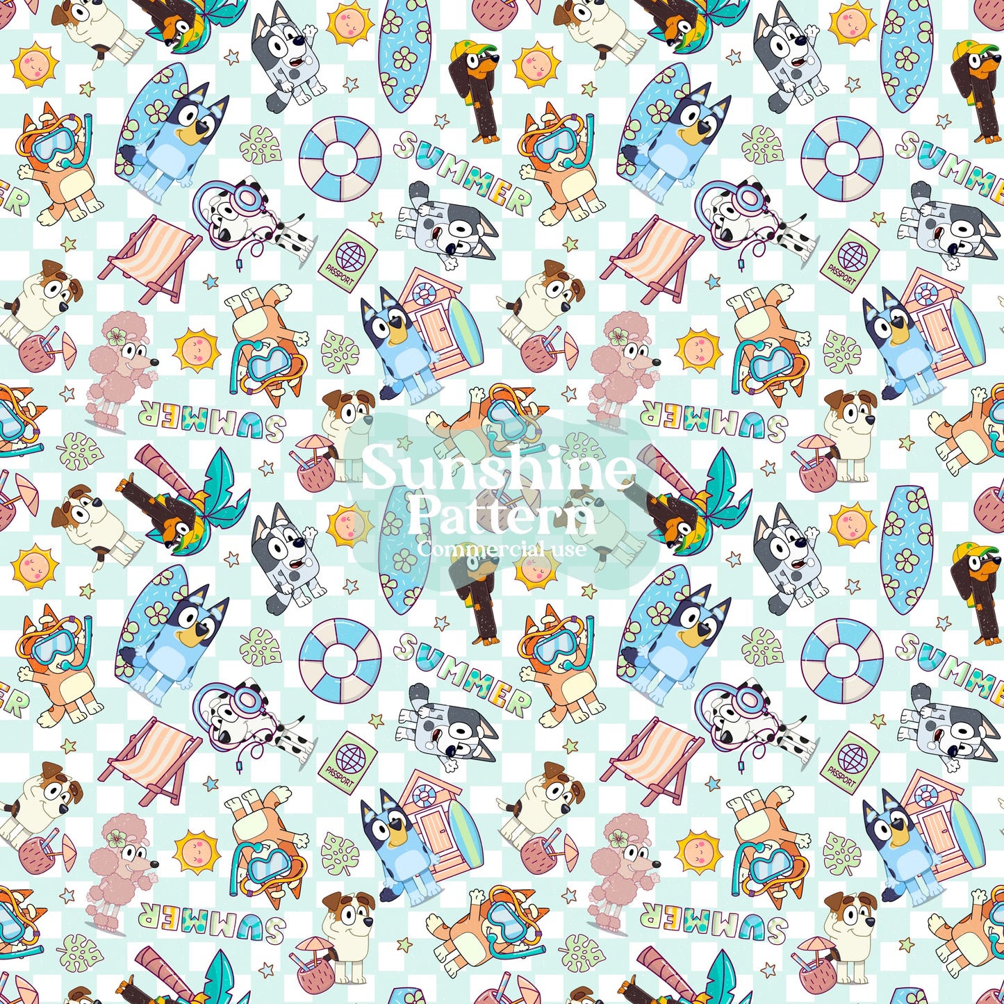 Blue Dog Summer Seamless Pattern