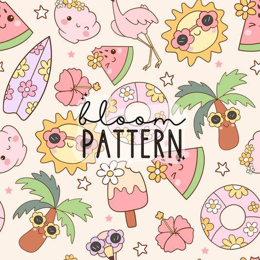 Cute Tropical Summer Seamless | Beige background