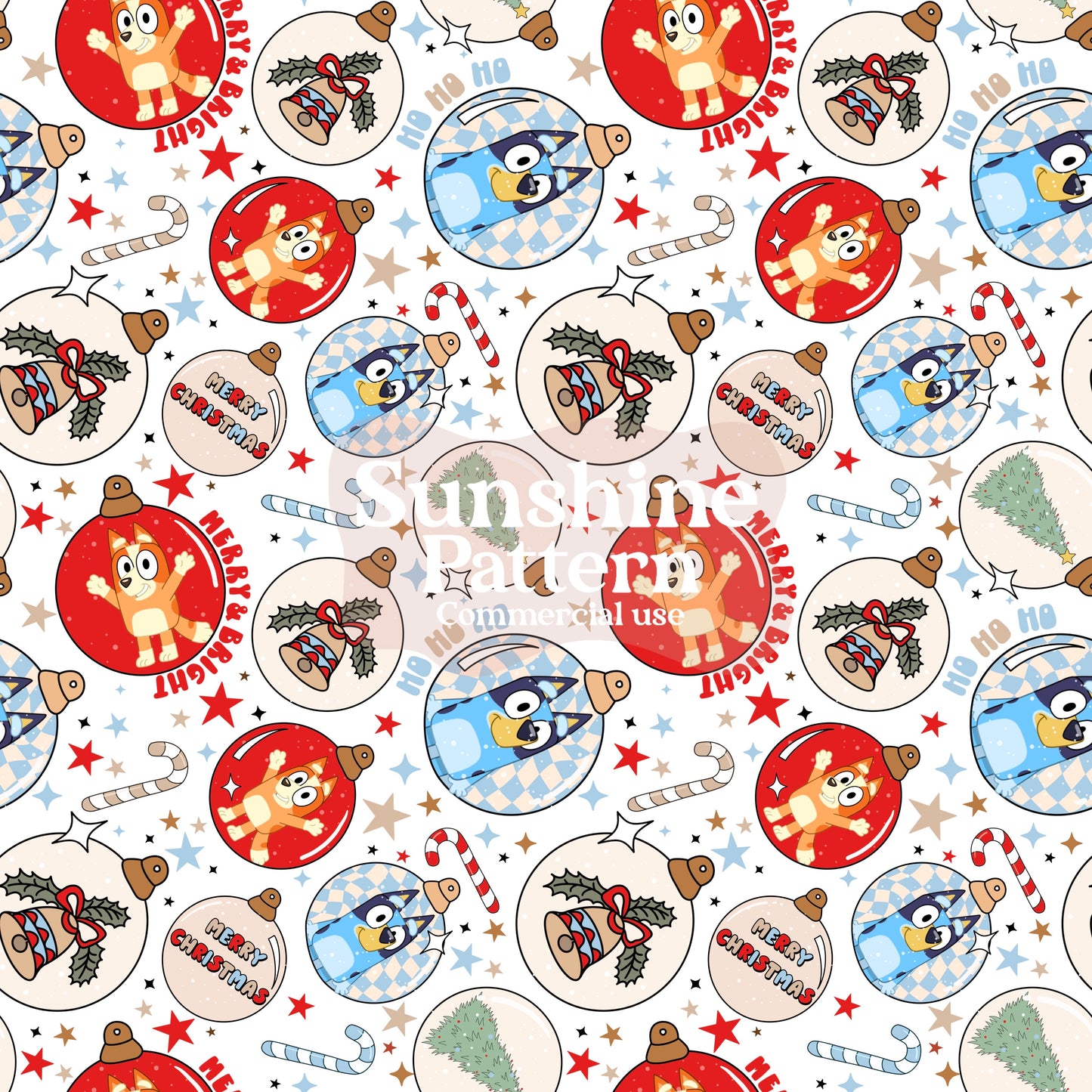 Blue Dog Christmas Seamless Pattern