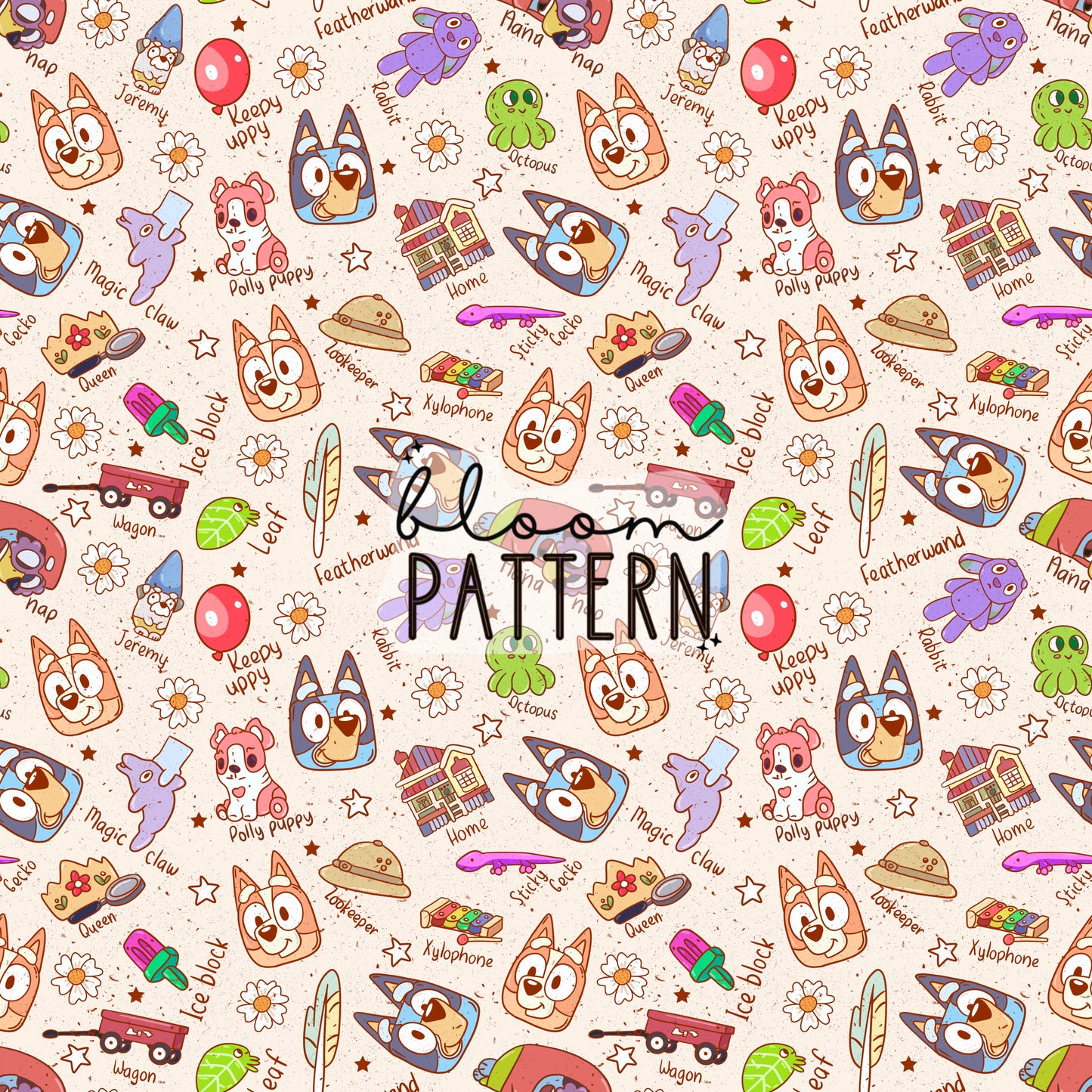 Blue Dog Cute Flower Seamless Pattern