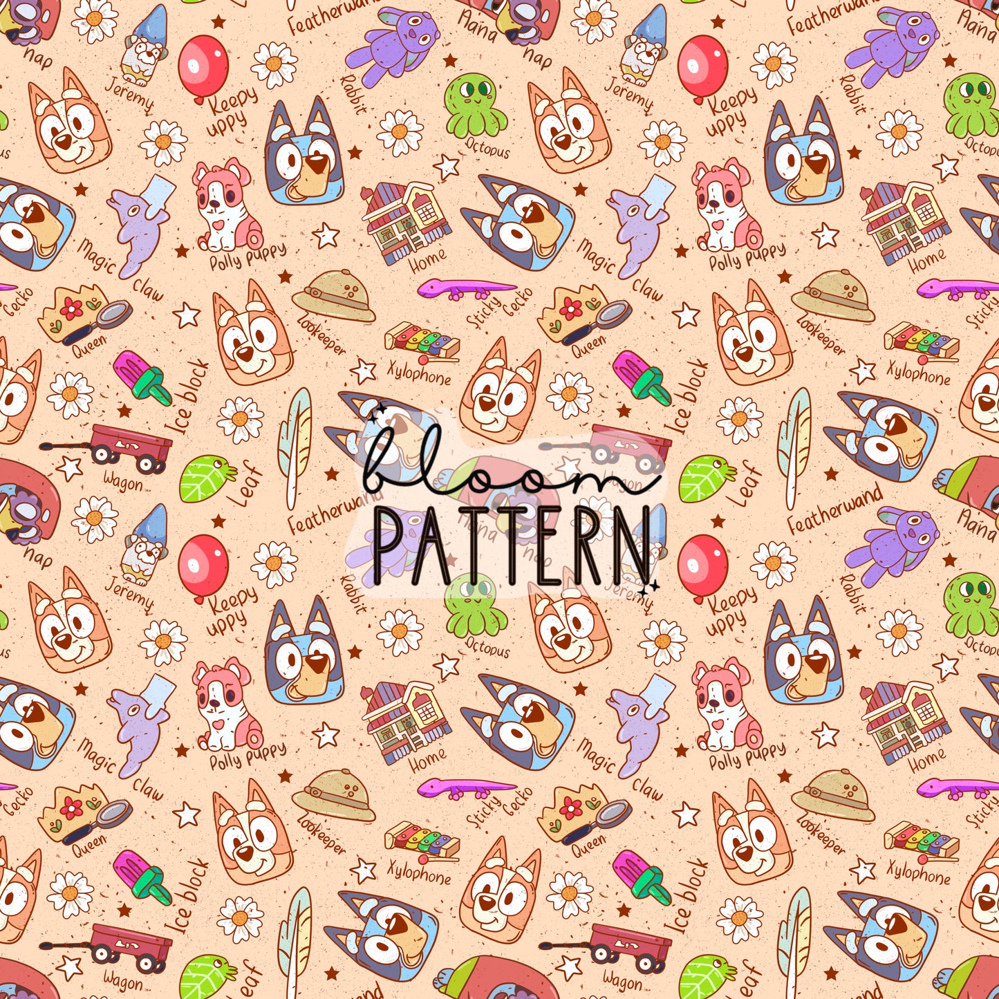 Blue Dog Cute Flower Seamless Pattern