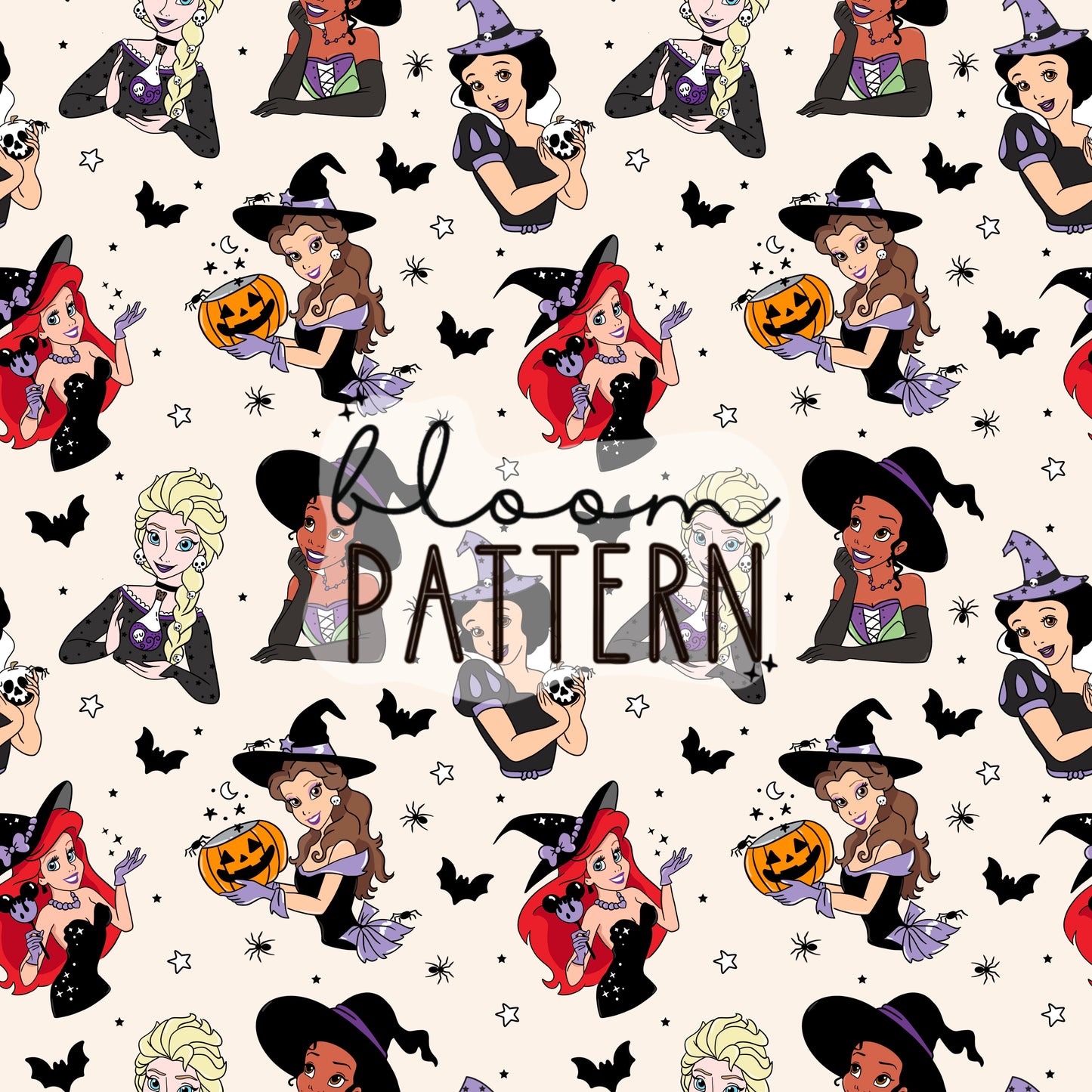 Magical Halloween Princess Seamless Pattern