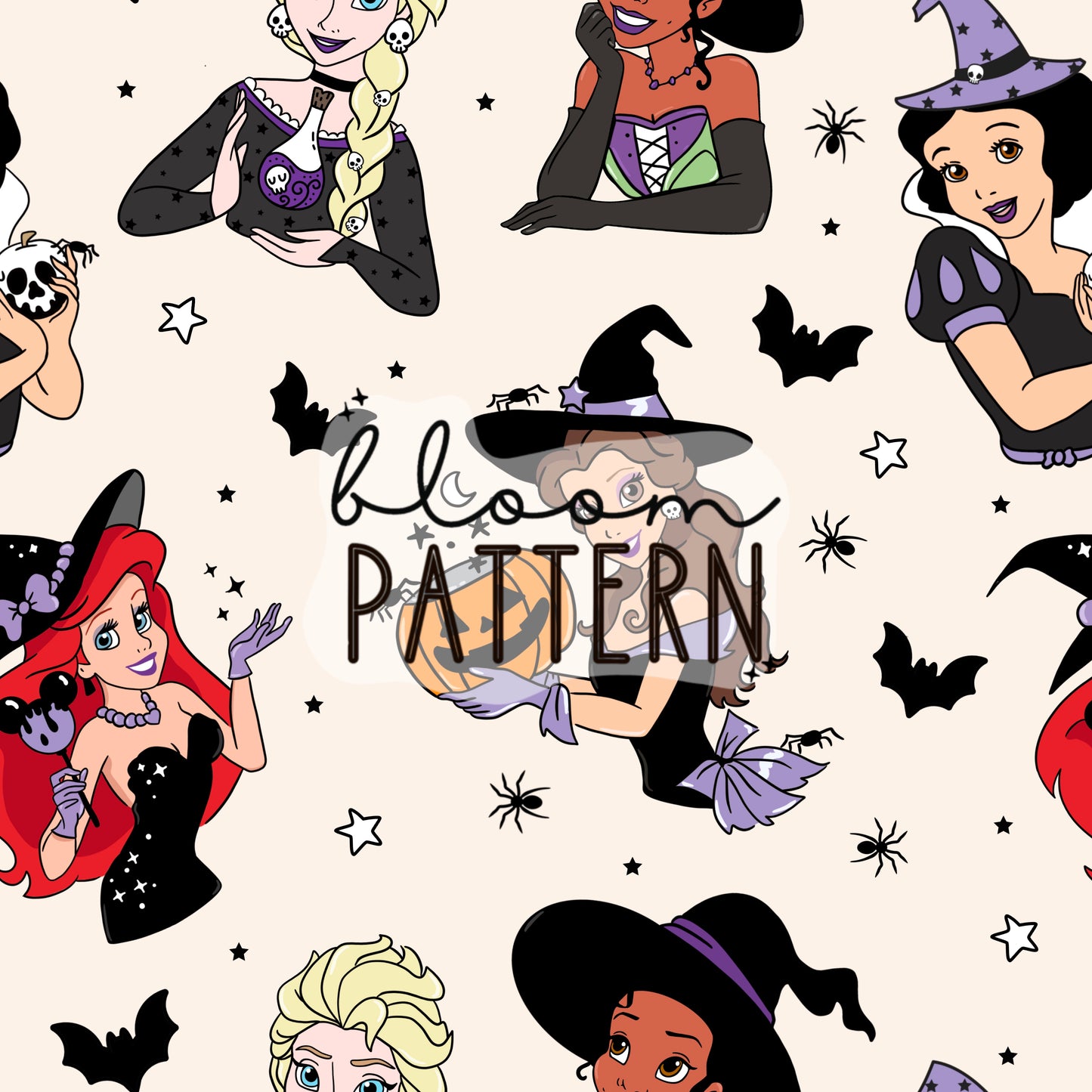 Magical Halloween Princess Seamless Pattern