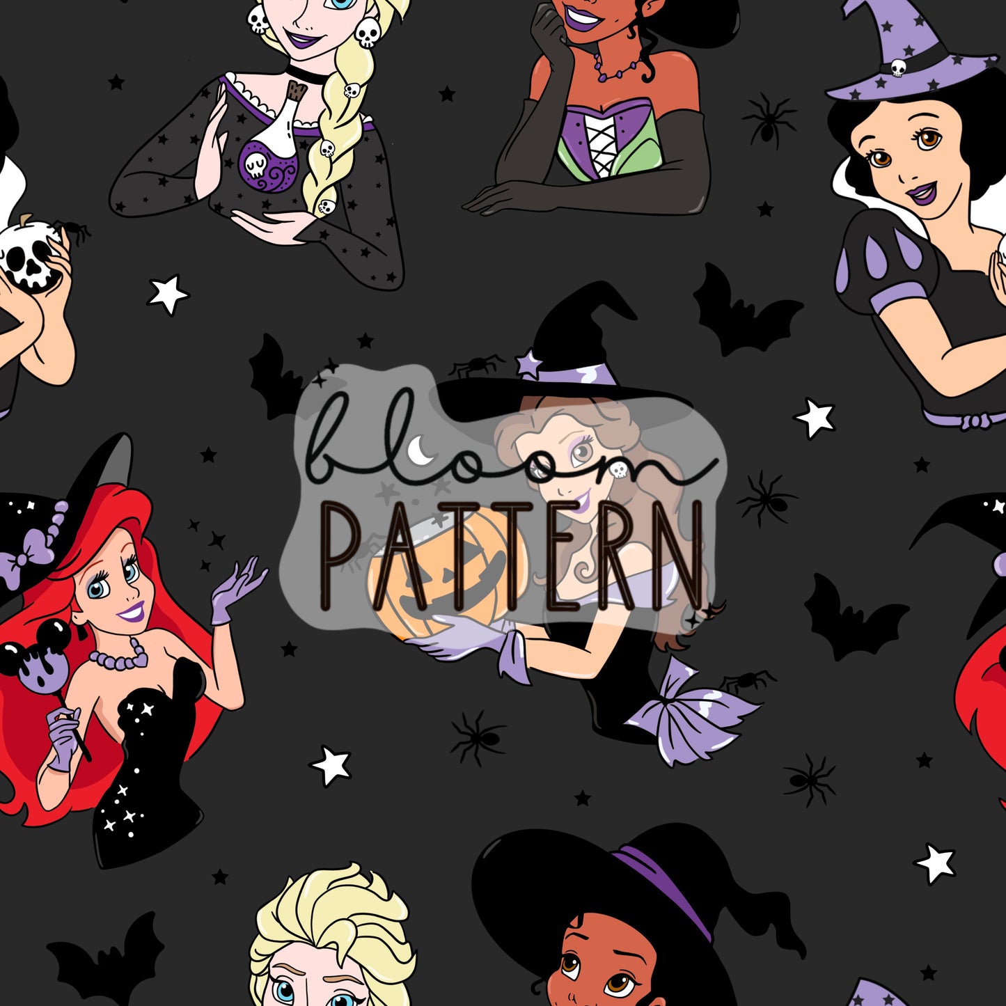 Magical Halloween Princess Seamless Pattern