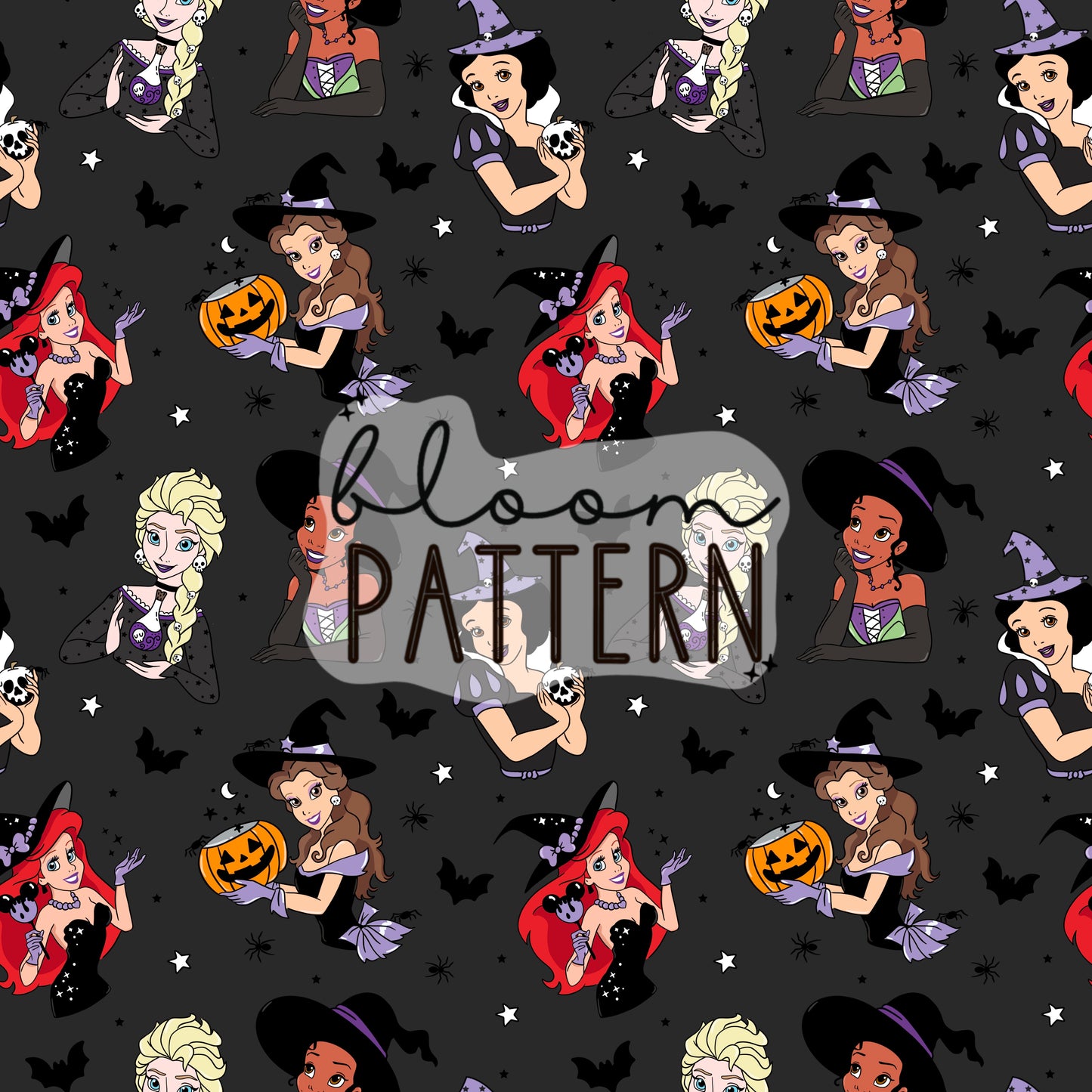 Magical Halloween Princess Seamless Pattern