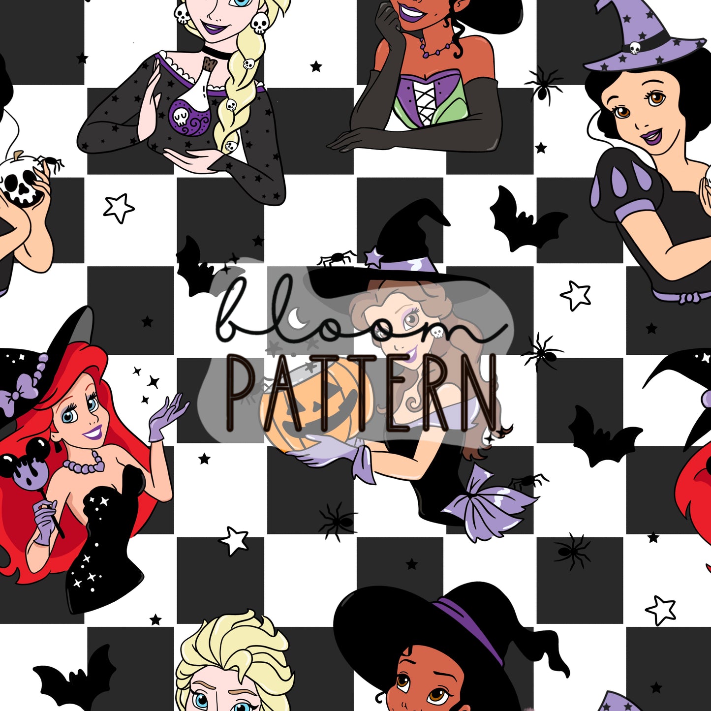 Magical Halloween Princess Seamless Pattern