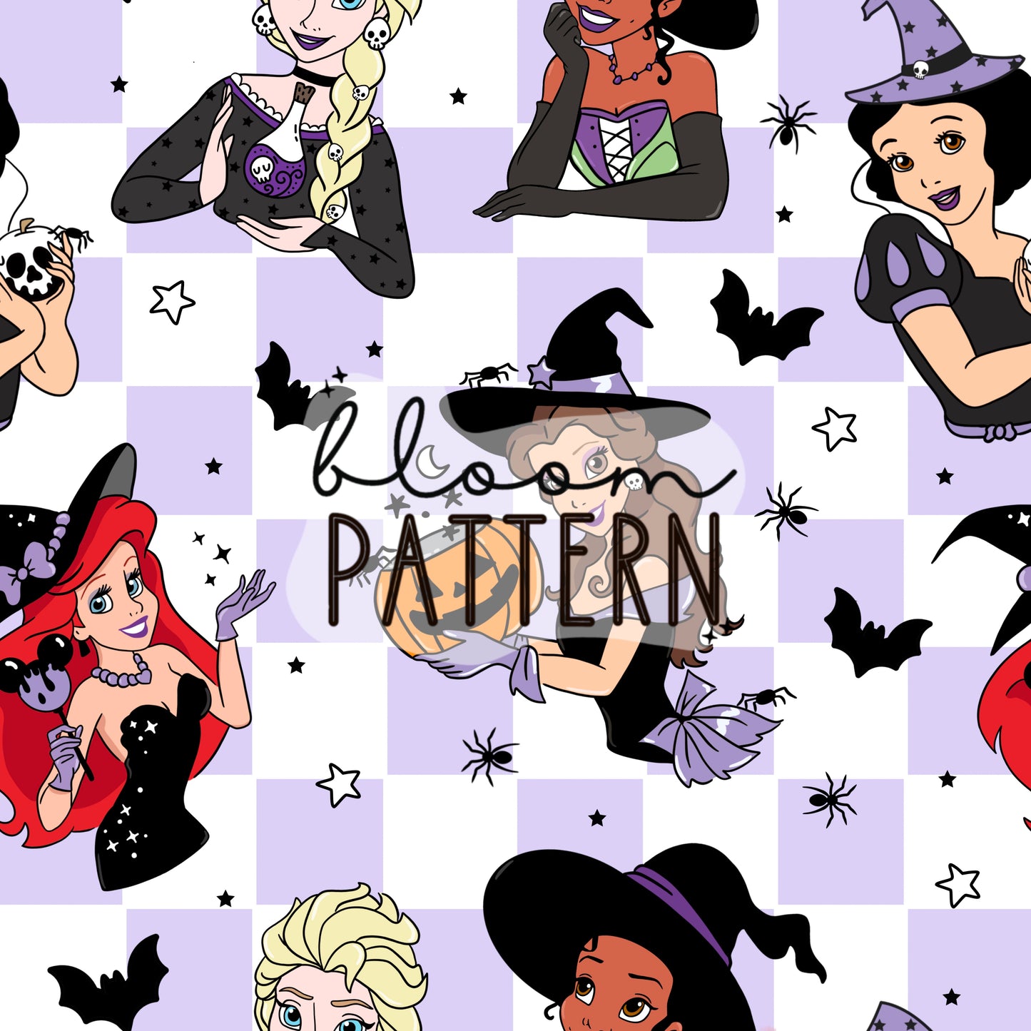 Magical Halloween Princess Seamless Pattern