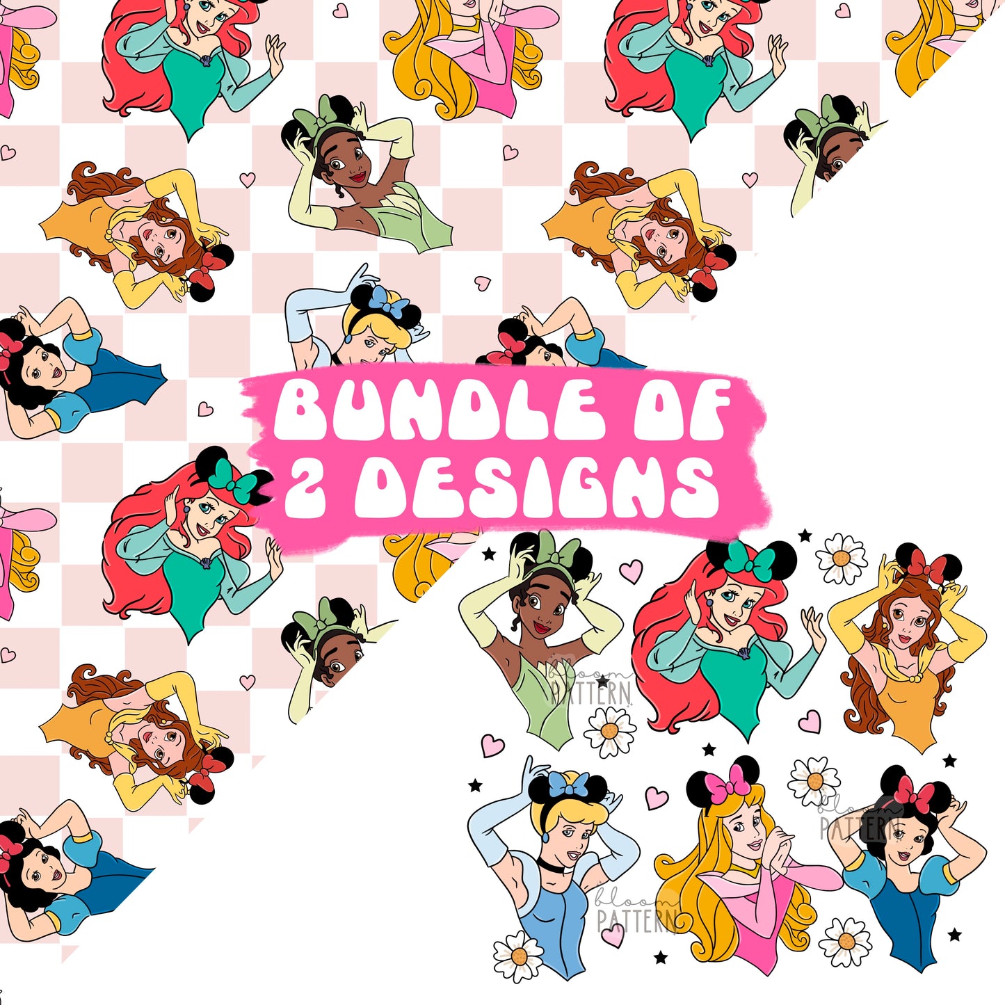 Bundle of 2 Magical Princess Mouse Ears Seamless Pattern