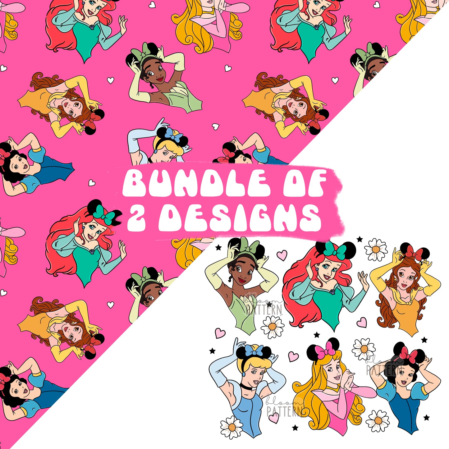 Bundle of 2 Magical Princess Mouse Ears Seamless Pattern