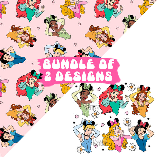 Bundle of 2 Magical Princess Mouse Ears Seamless Pattern