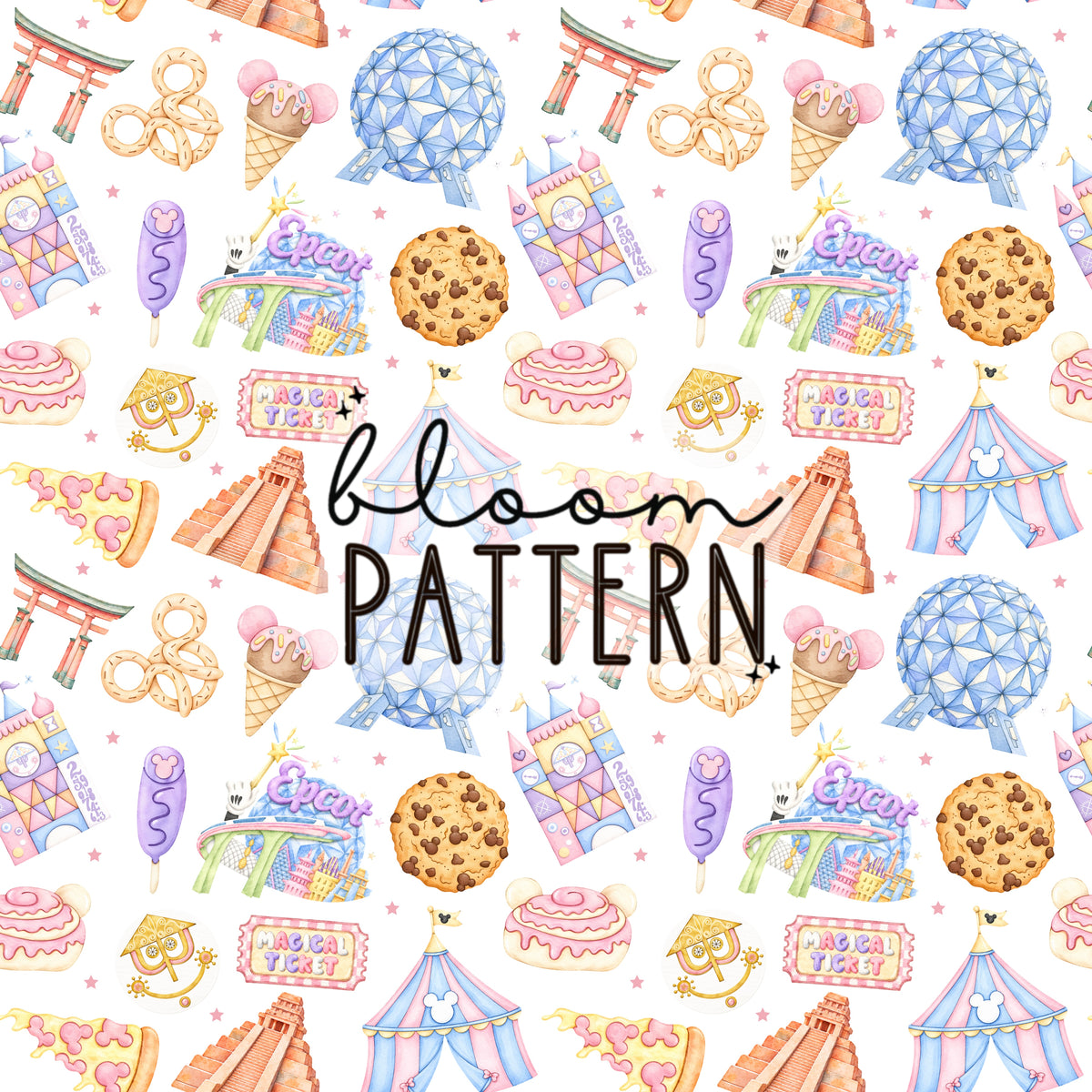 Watercolor Epcot Trip Seamless Pattern