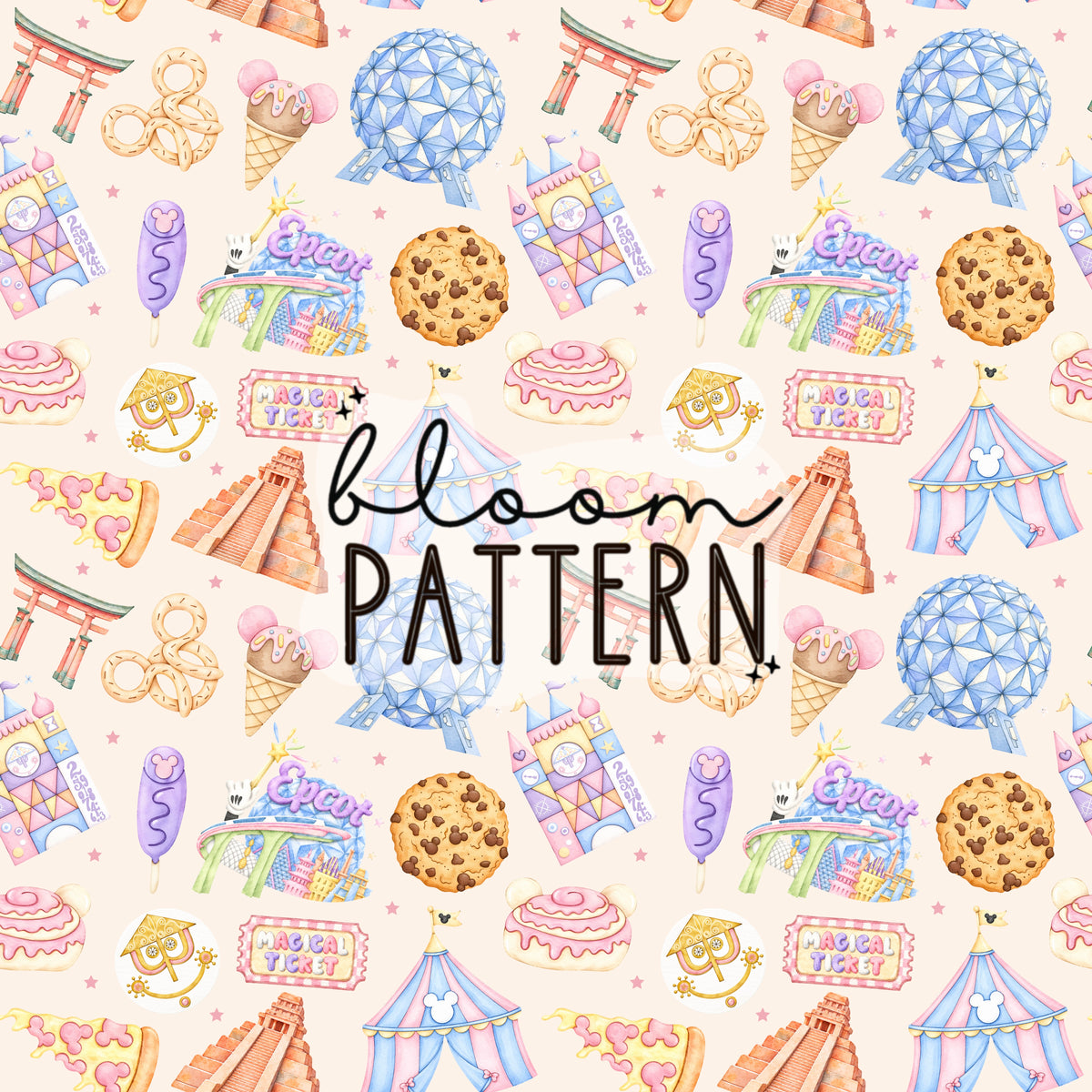 Watercolor Epcot Trip Seamless Pattern