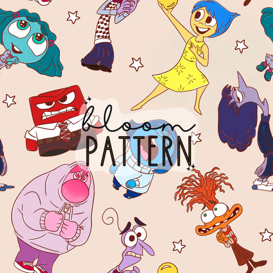 Inside Out 2 Emotions Seamless Pattern