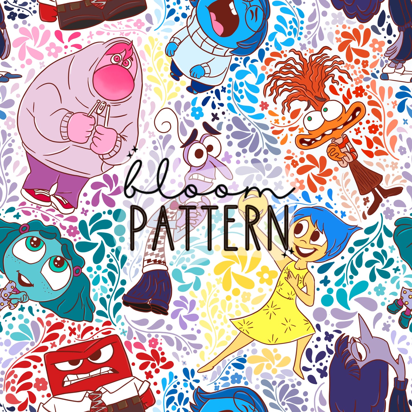 Inside Out 2 Emotions Seamless Pattern