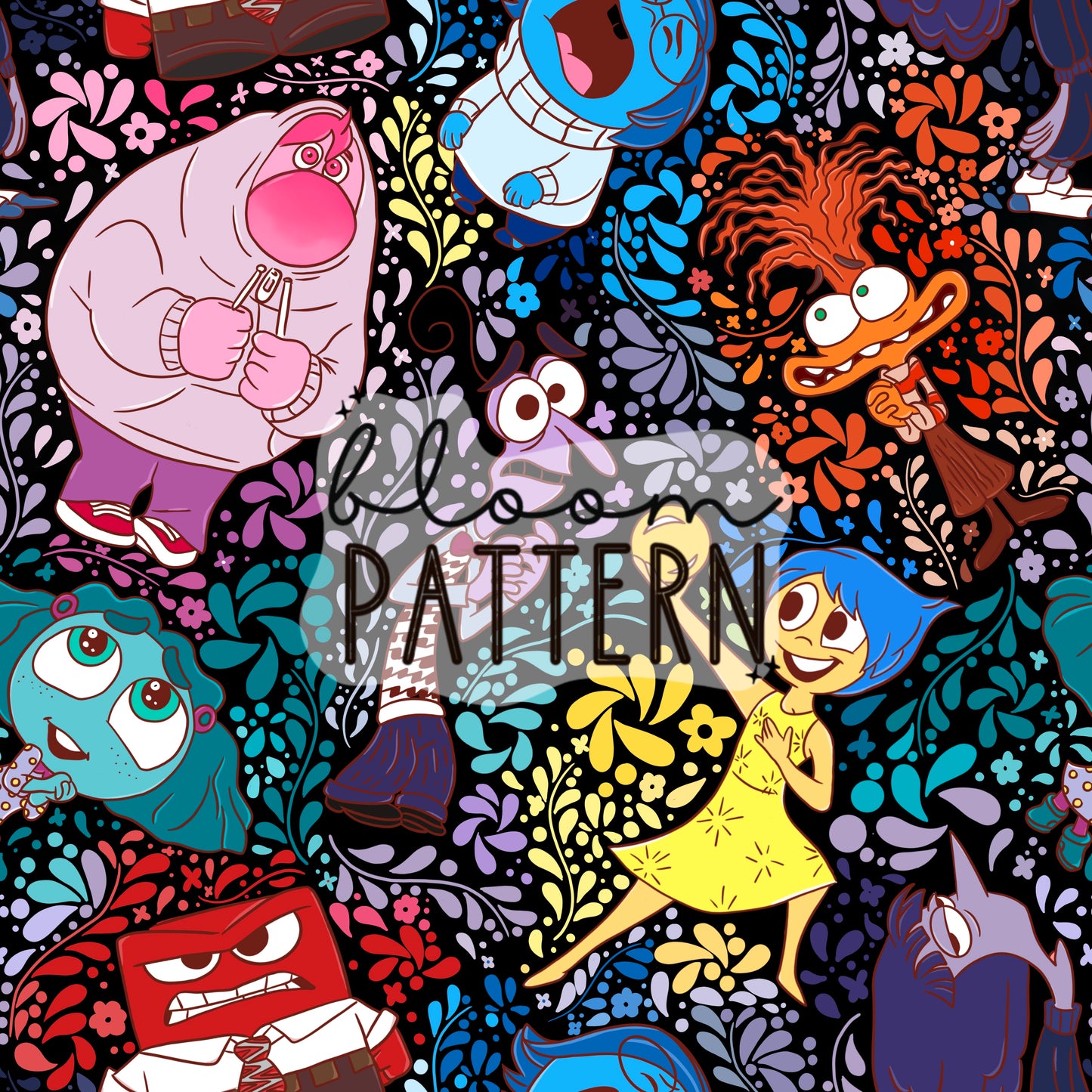 Inside Out 2 Emotions Seamless Pattern