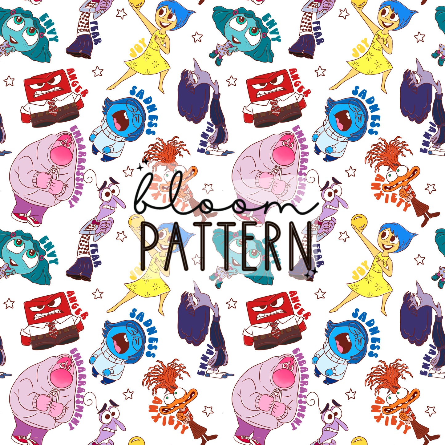 Inside Out 2 Emotions Seamless Pattern