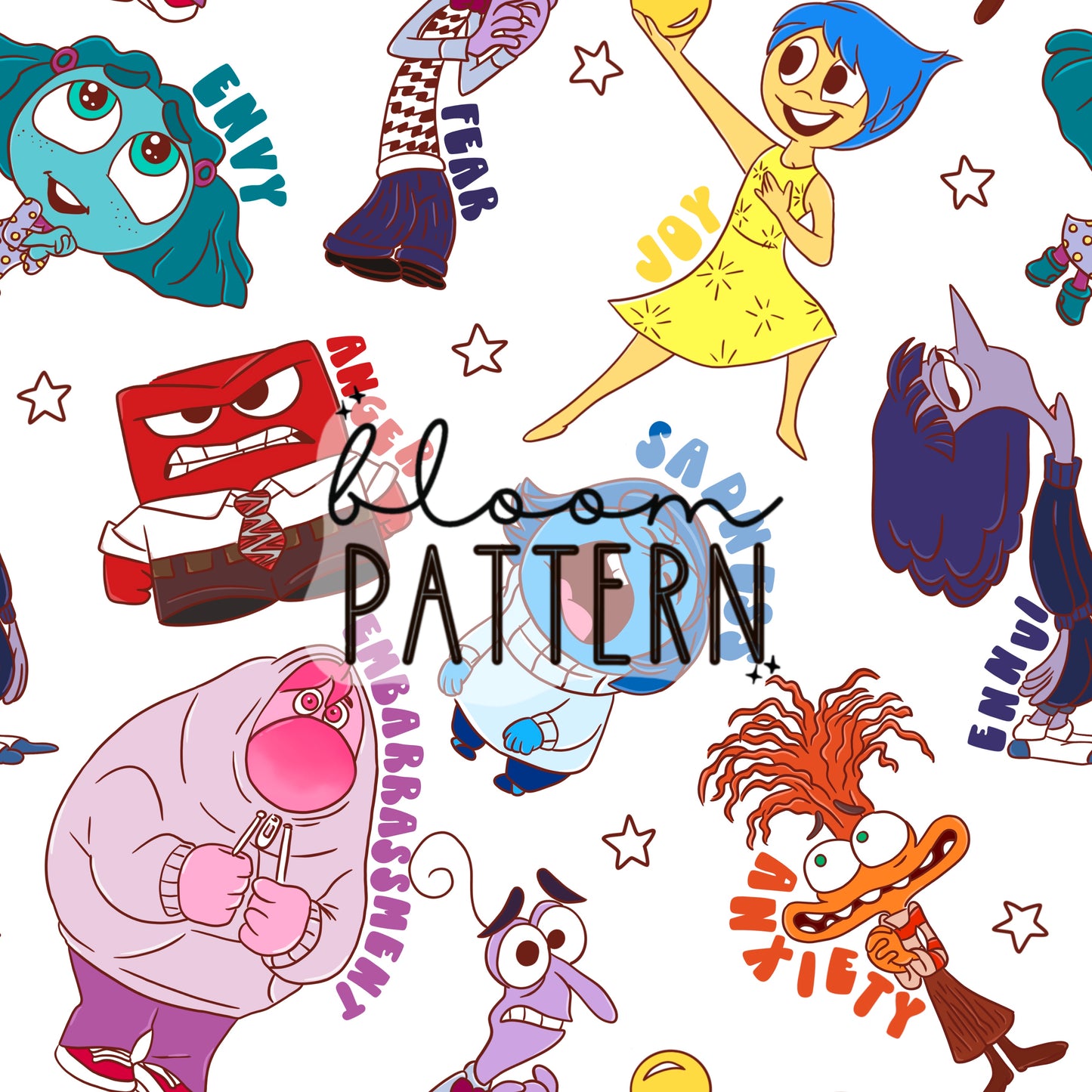 Inside Out 2 Emotions Seamless Pattern