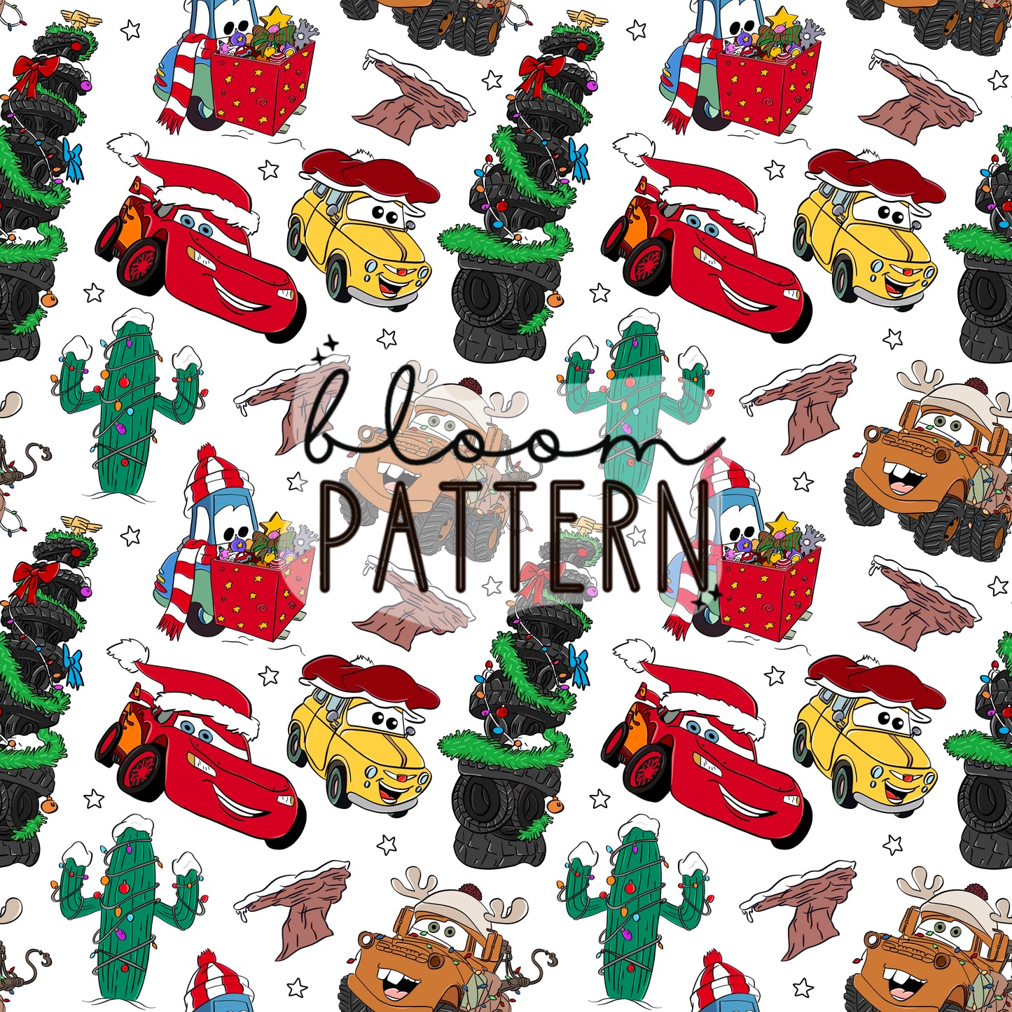 Cars Christmas Seamless Pattern