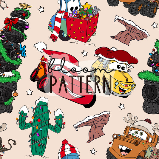 Cars Christmas Seamless Pattern