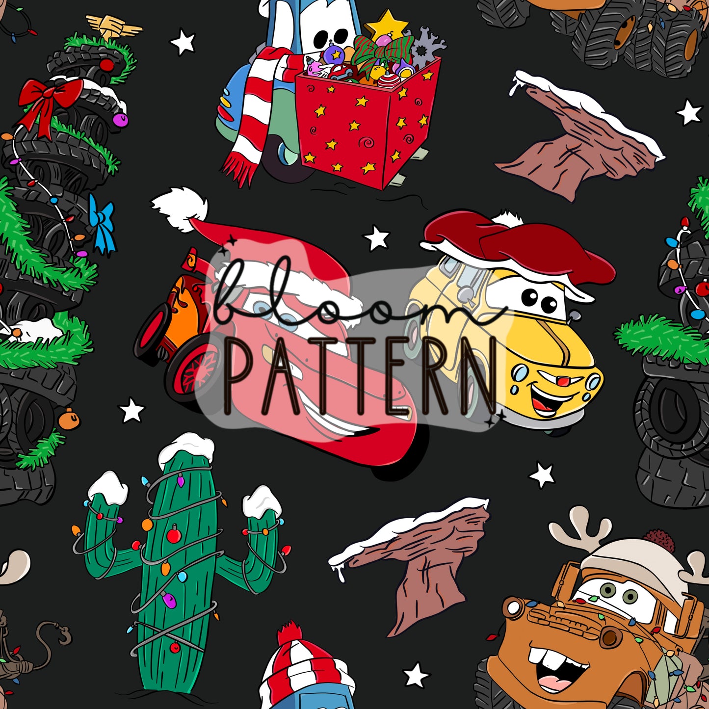 Cars Christmas Seamless Pattern