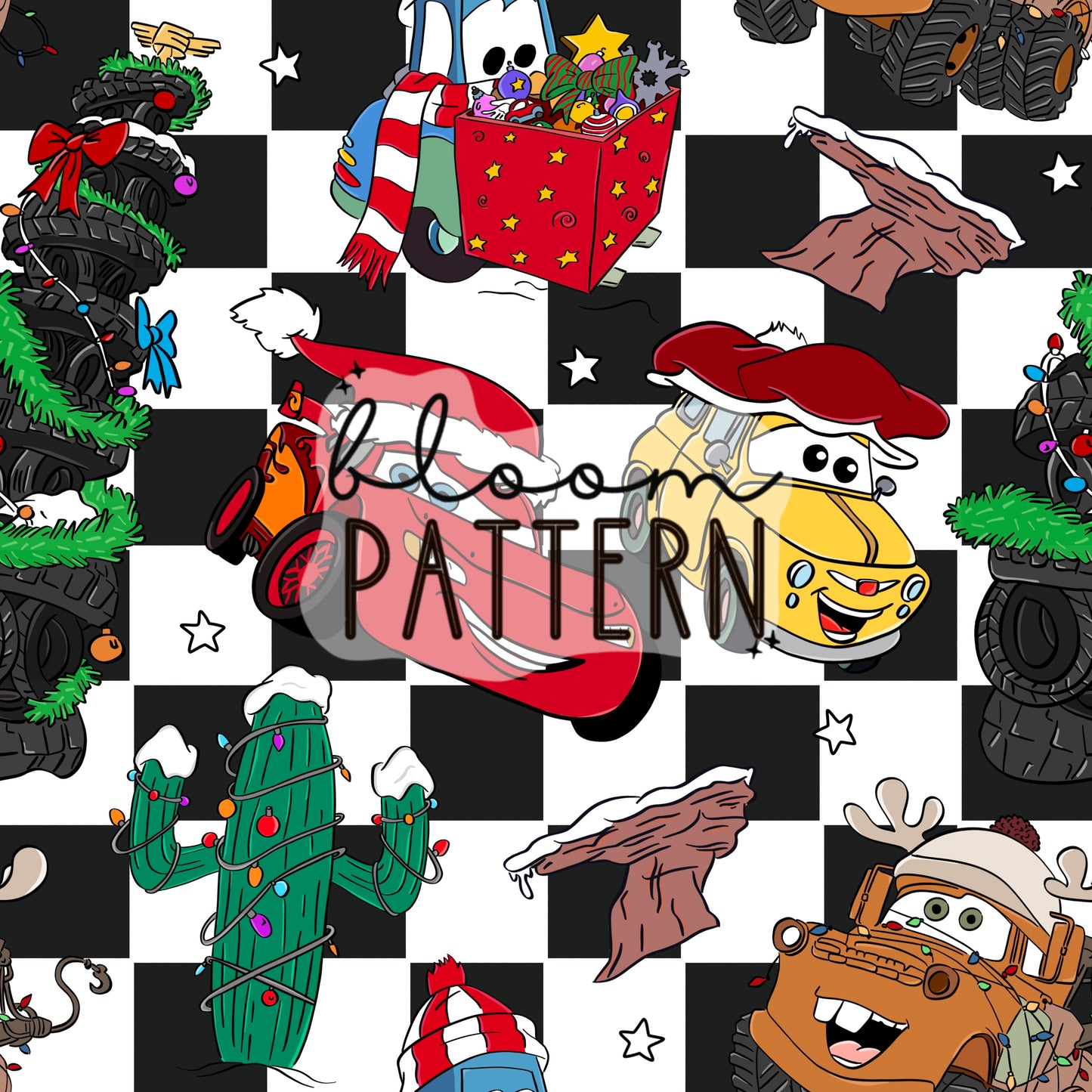 Cars Christmas Seamless Pattern