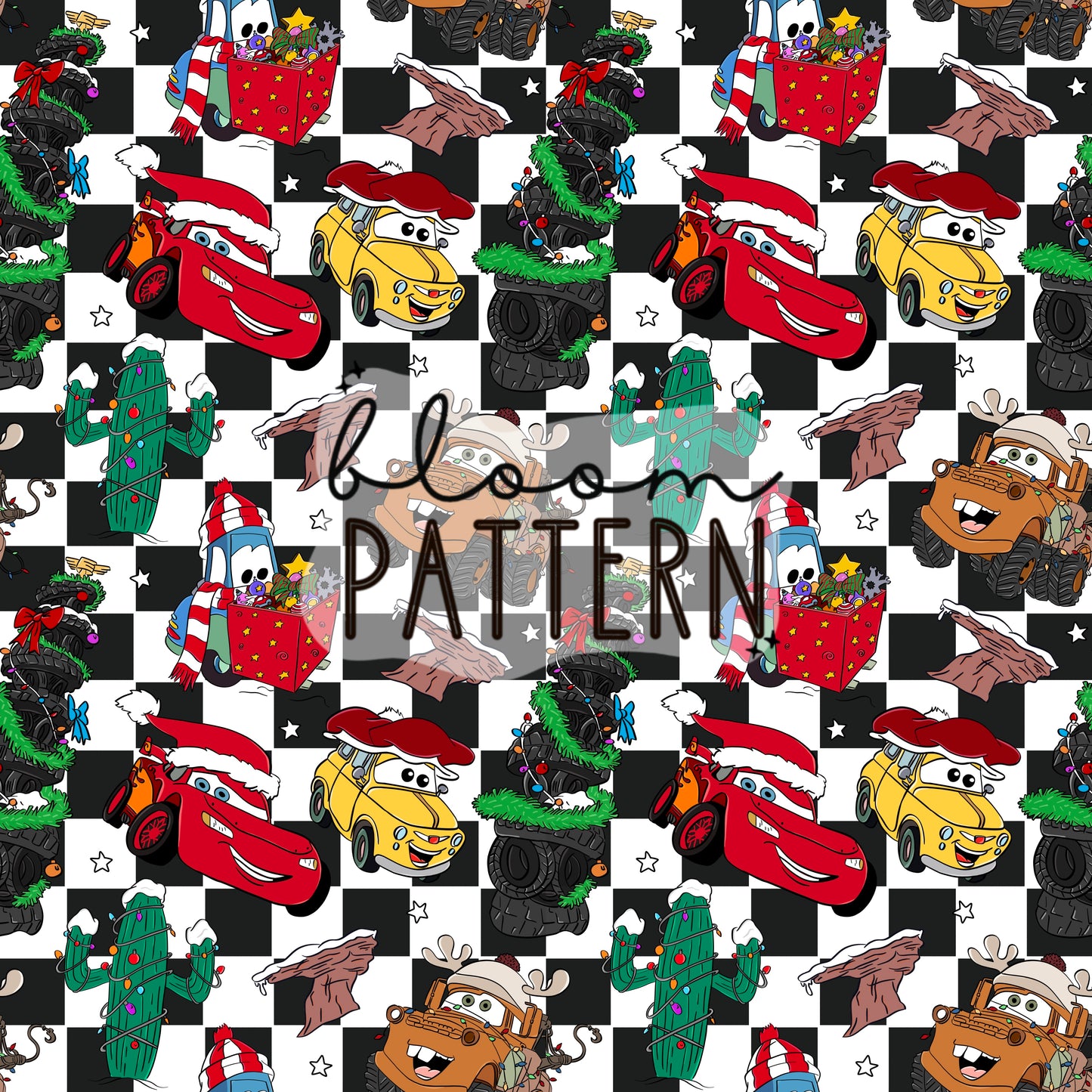 Cars Christmas Seamless Pattern