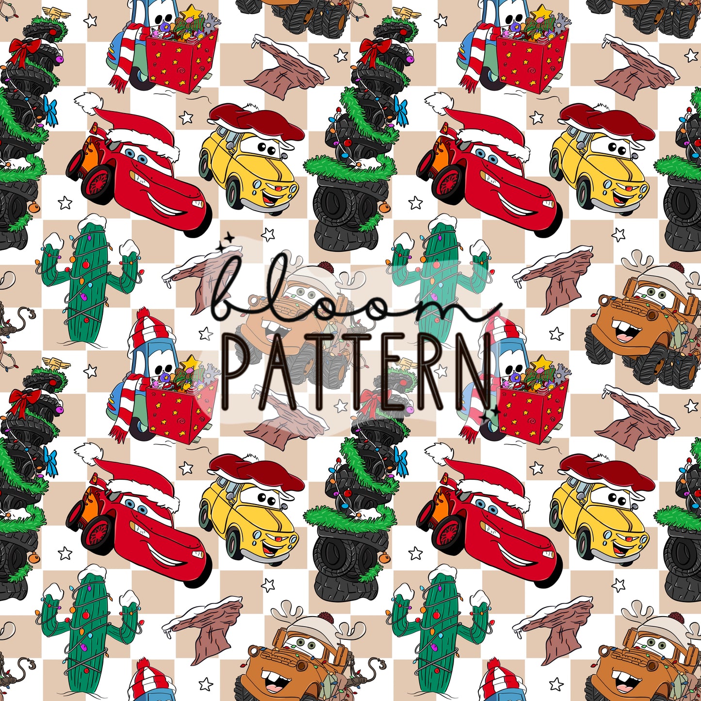 Cars Christmas Seamless Pattern