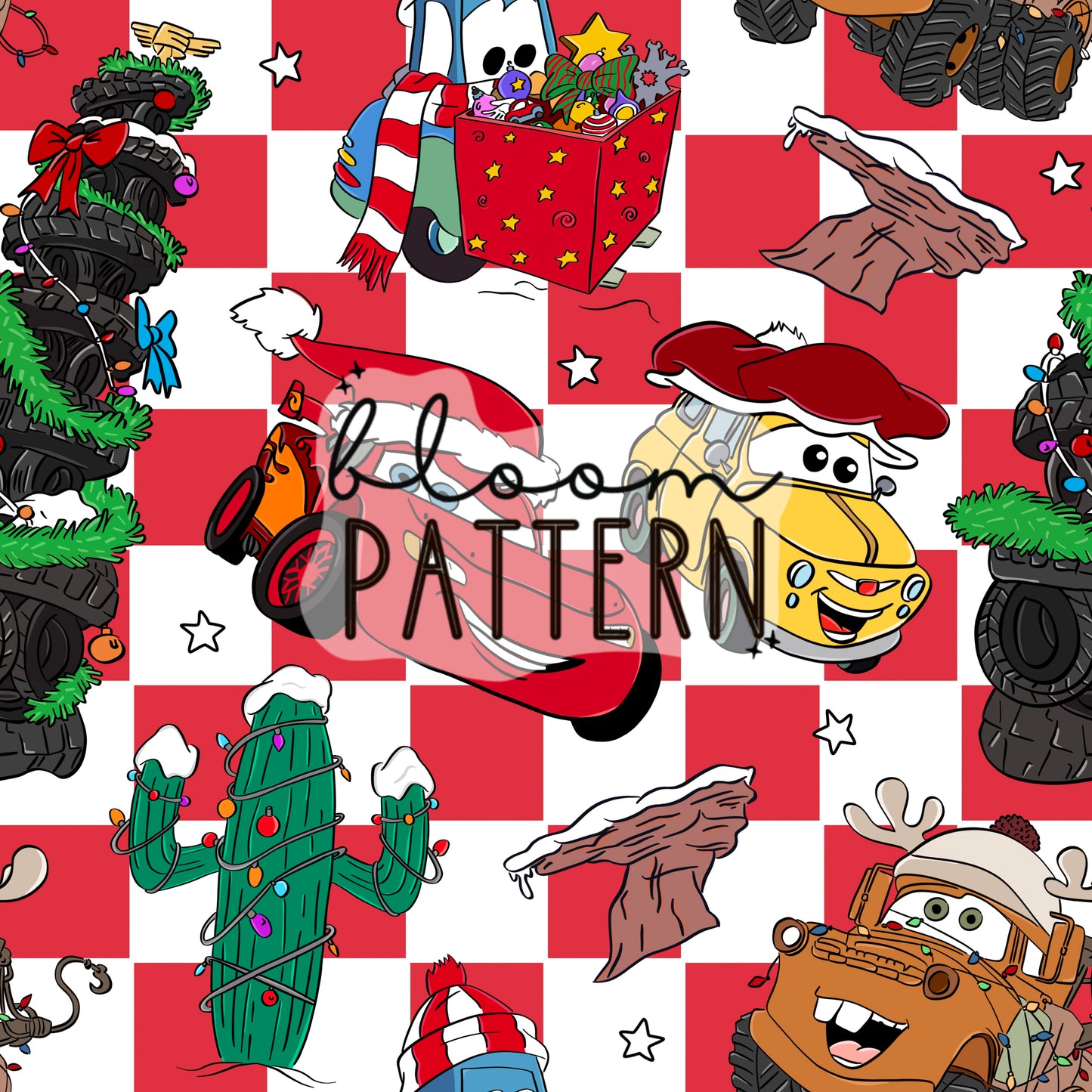 Cars Christmas Seamless Pattern