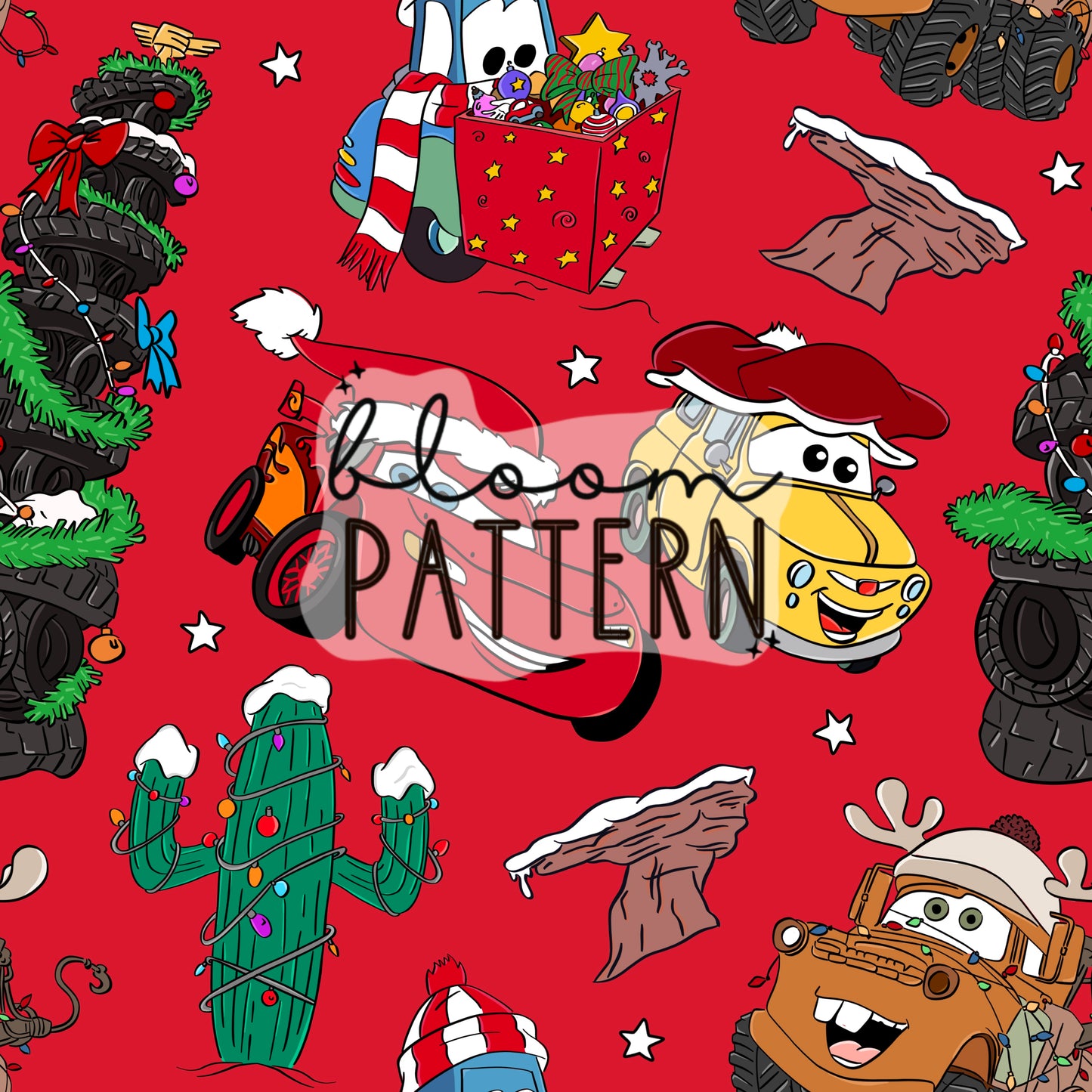 Cars Christmas Seamless Pattern