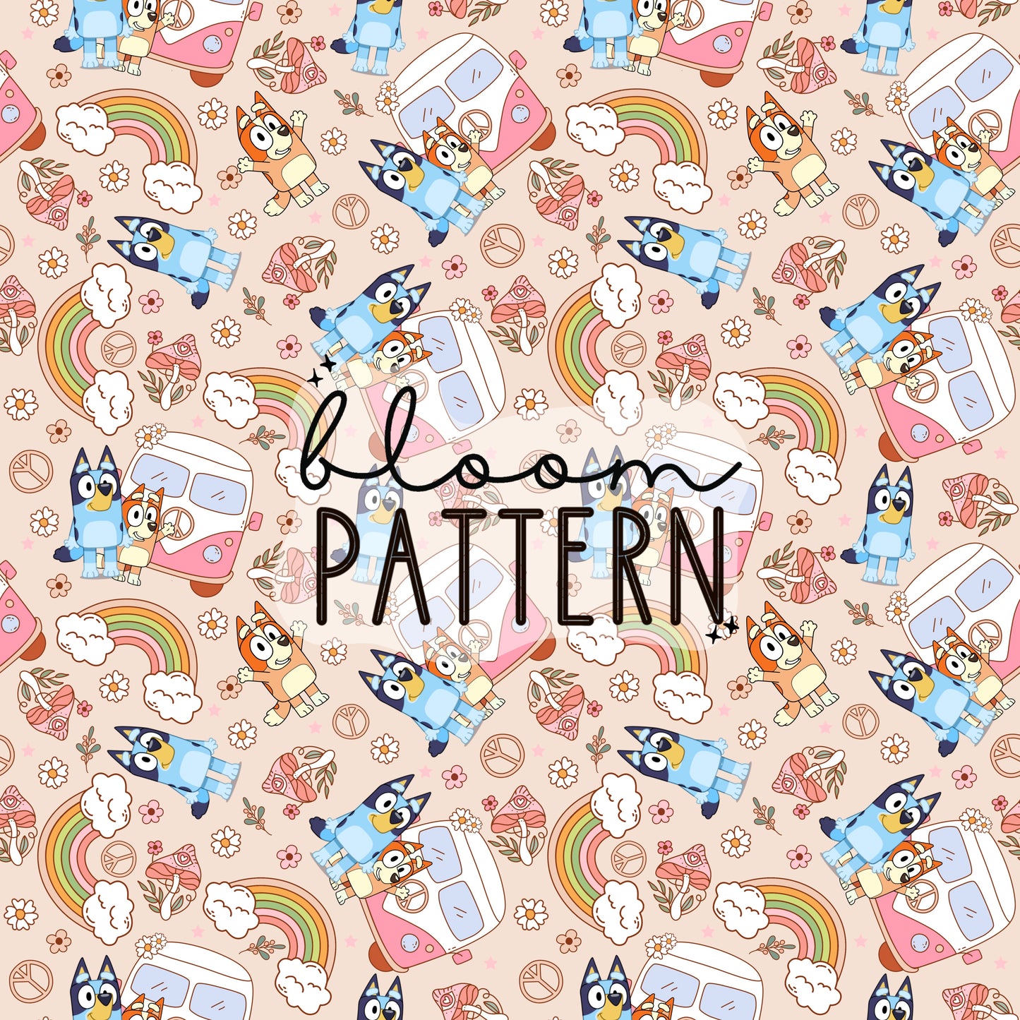 Blue Dog Spring Seamless Pattern
