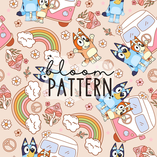 Blue Dog Spring Seamless Pattern