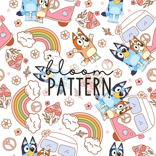 Blue Dog Spring Seamless Pattern