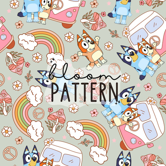 Blue Dog Spring Seamless Pattern