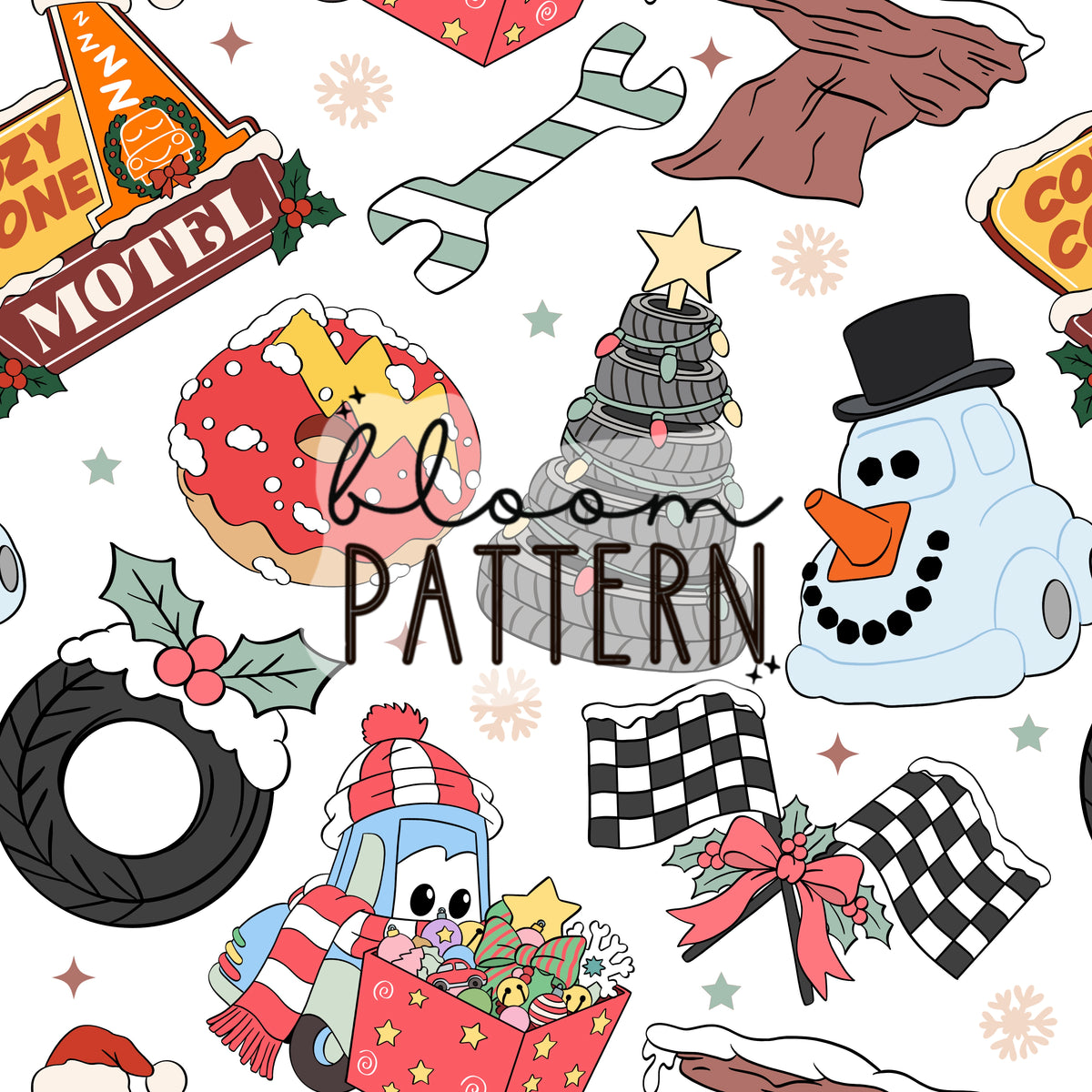 Christmas Cars Seamless Pattern