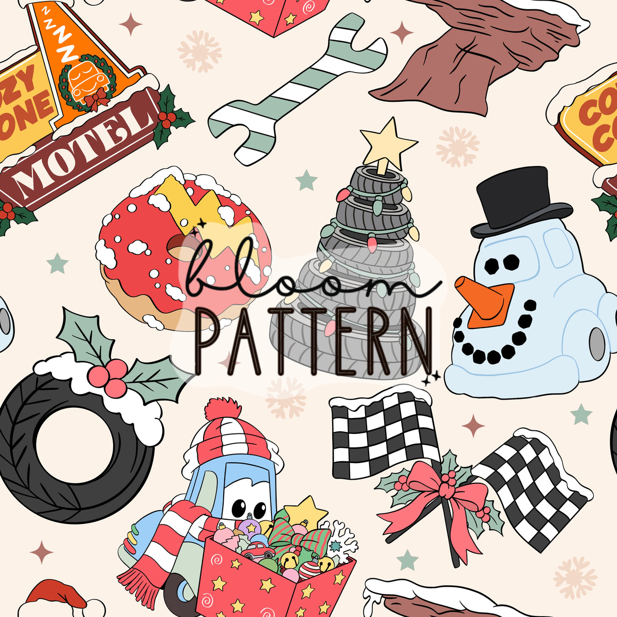 Christmas Cars Seamless Pattern