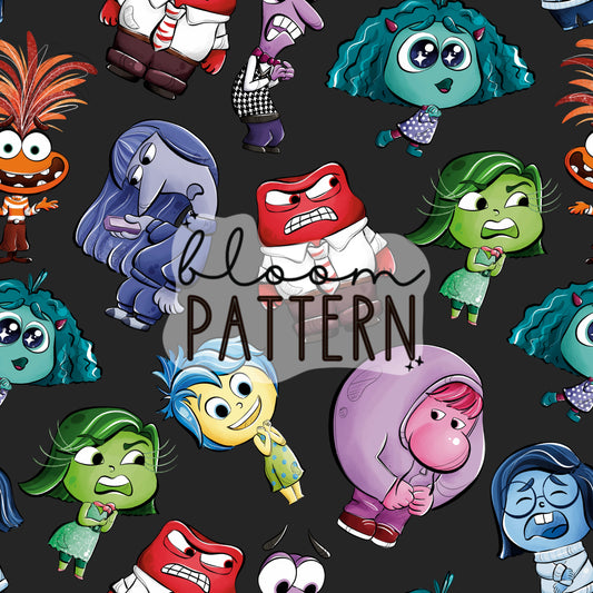Inside Out 2 Emotions Seamless Pattern