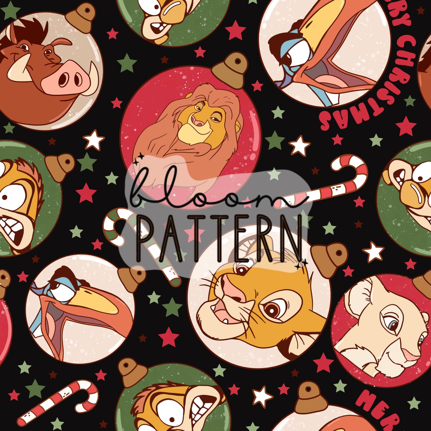 Lion Christmas Seamless Pattern