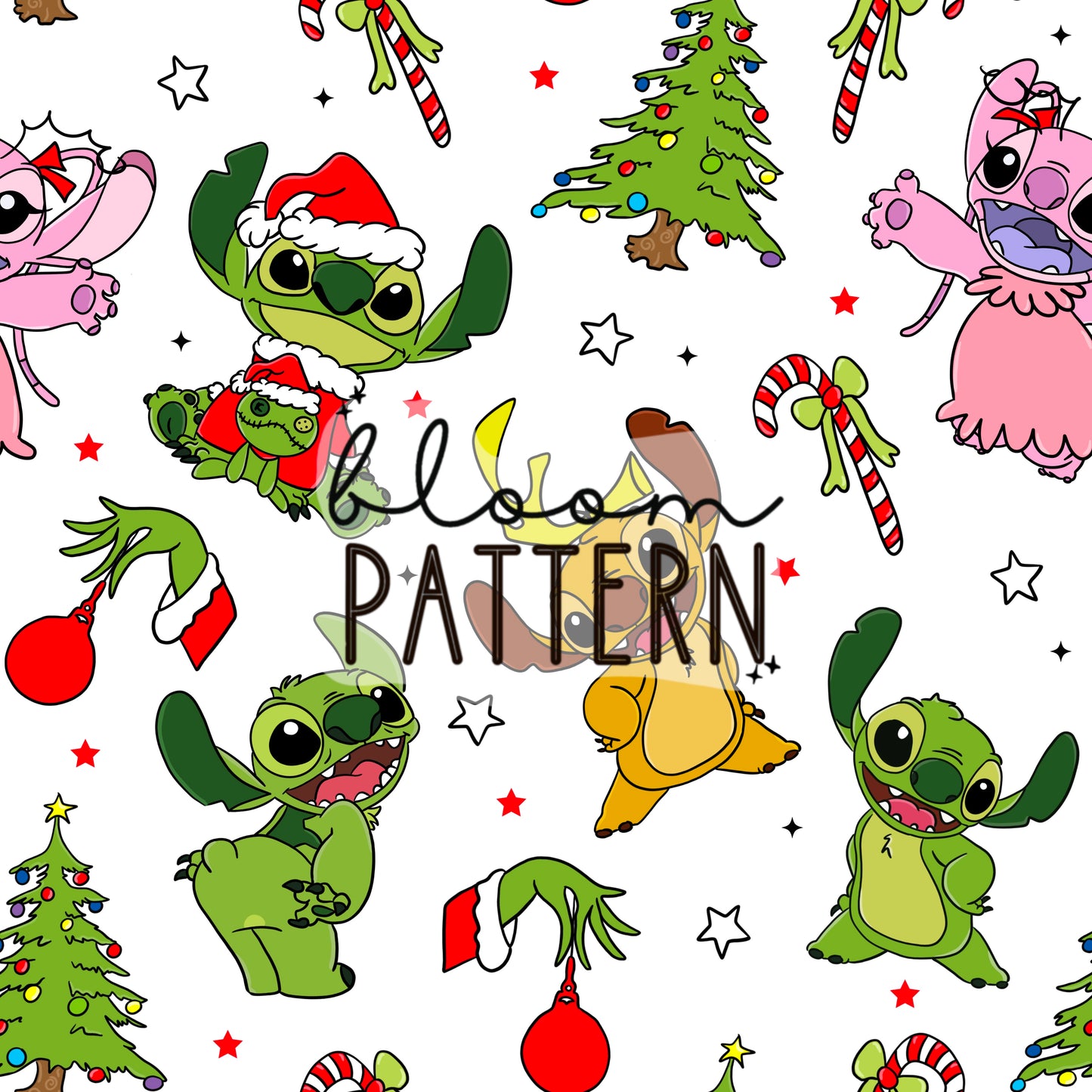 Stitch Grinch Christmas Seamless Pattern