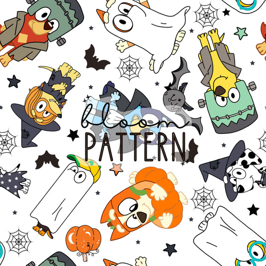 Halloween Blue Dog Spring Seamless Pattern