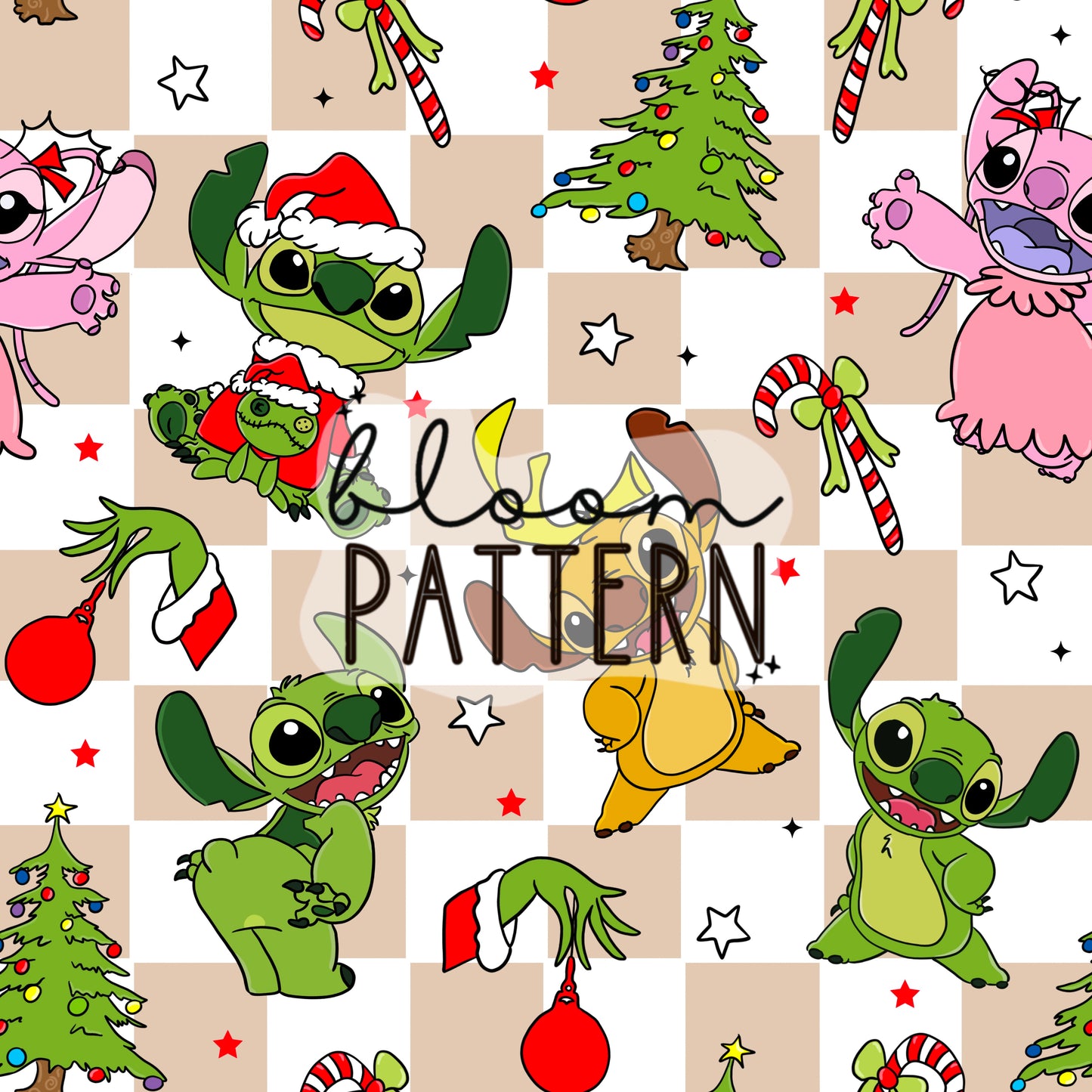 Stitch Grinch Christmas Seamless Pattern