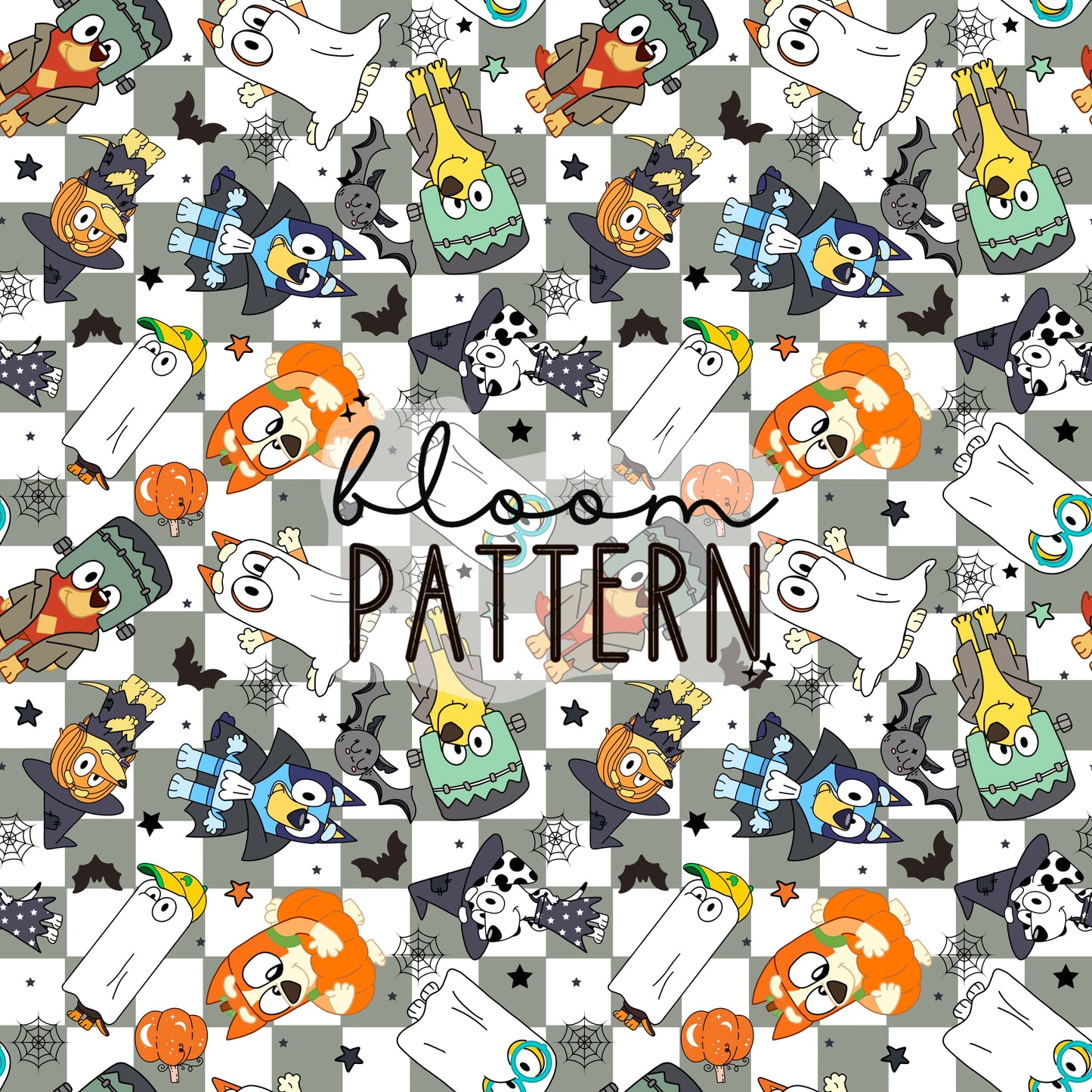 Halloween Blue Dog Spring Seamless Pattern