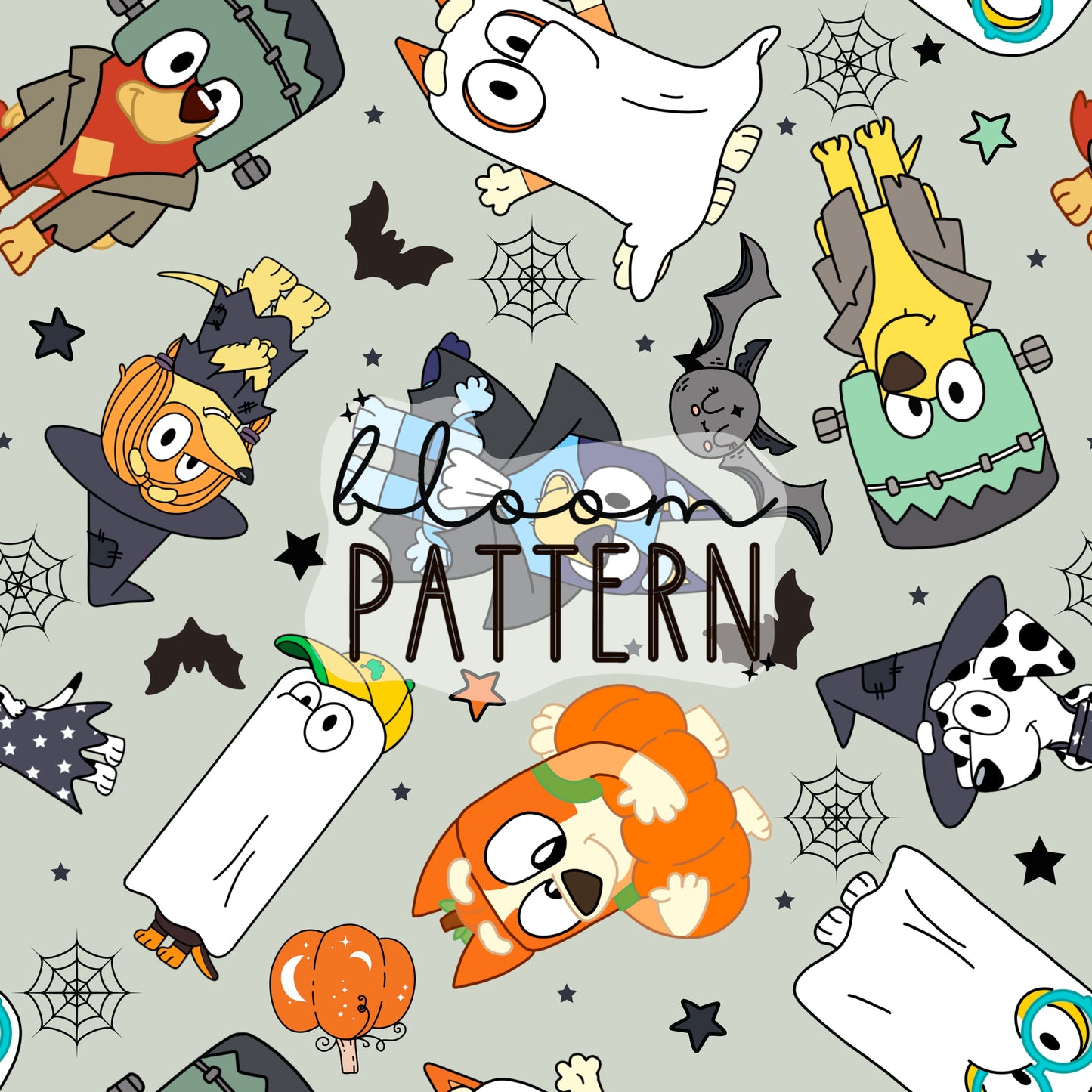 Halloween Blue Dog Spring Seamless Pattern