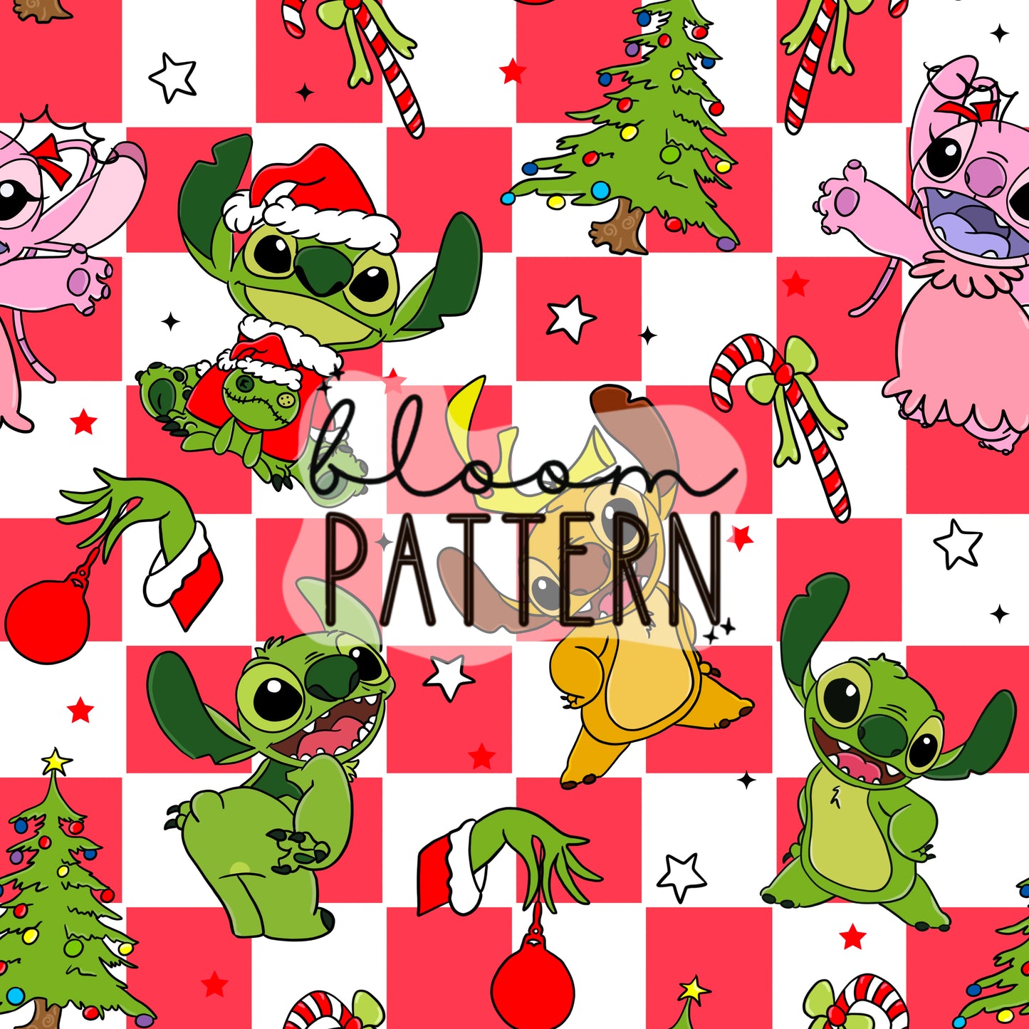 Stitch Grinch Christmas Seamless Pattern