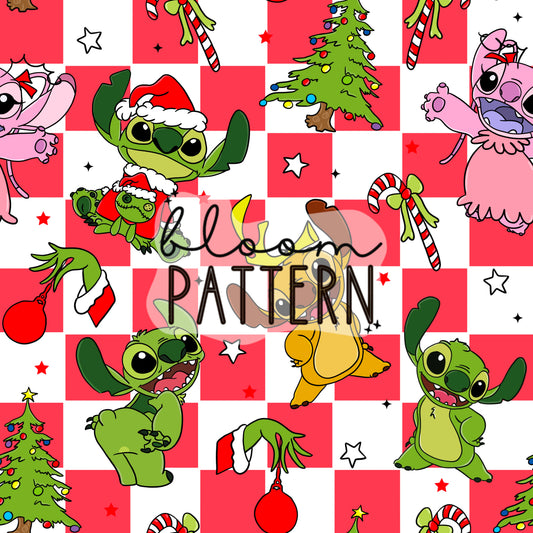 Stitch Grinch Christmas Seamless Pattern